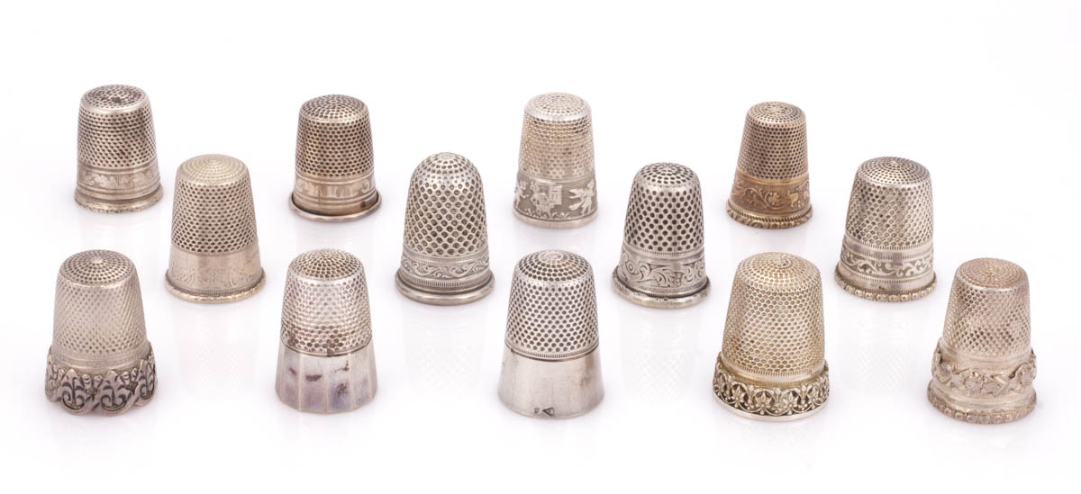 ASSORTED FRENCH SILVER SEWING THIMBLES, LOT OF 13