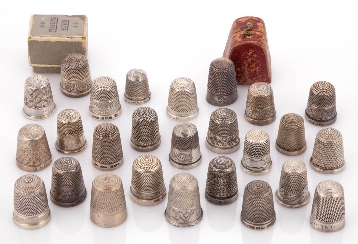 ENGLISH STERLING SILVER SEWING THIMBLES, LOT OF 26