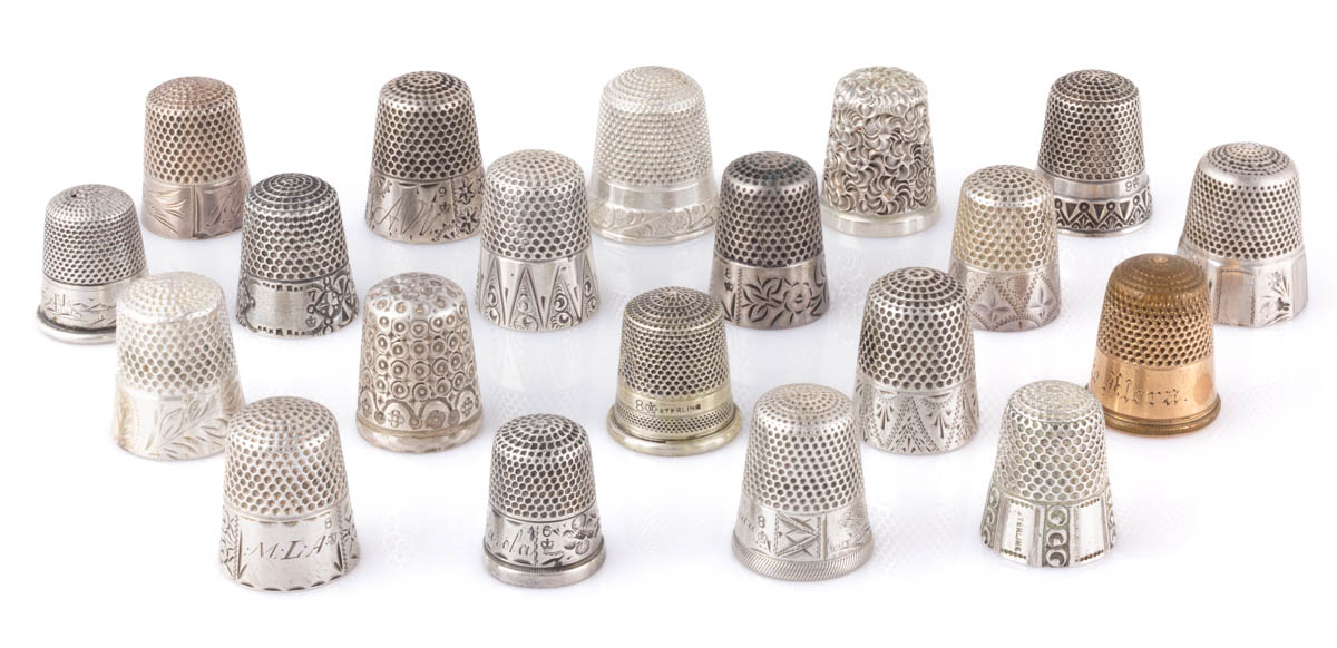 MUHR STERLING SILVER AND OTHER SEWING THIMBLES, LOT OF 20