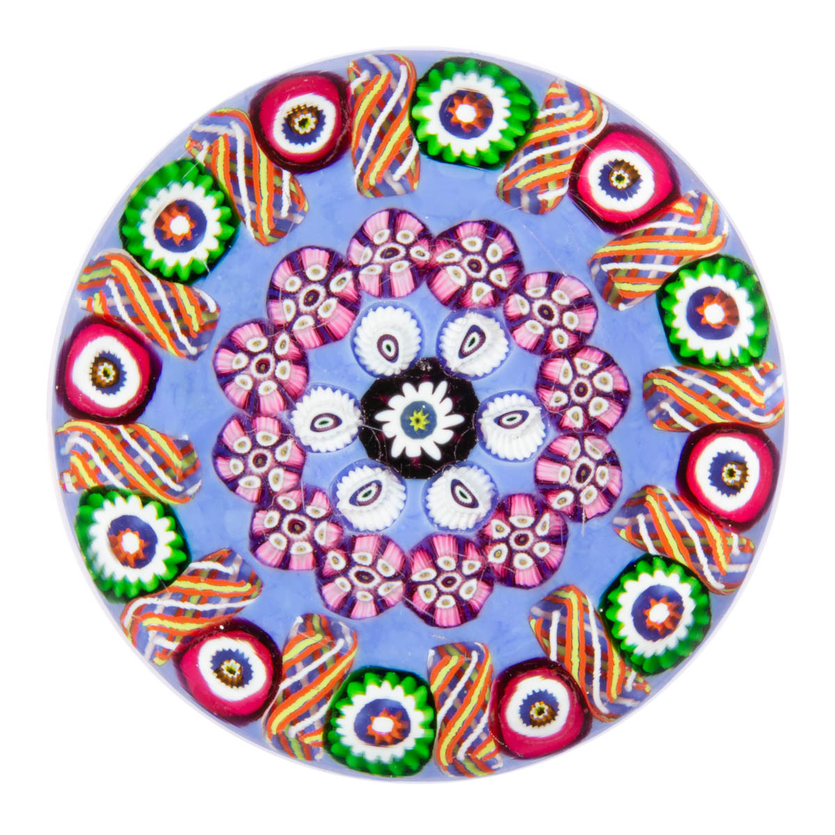 EARLY PAUL YSART (SCOTTISH, 1904-1979) ATTRIBUTED CONCENTRIC MILLEFIORI ART GLASS PAPERWEIGHT