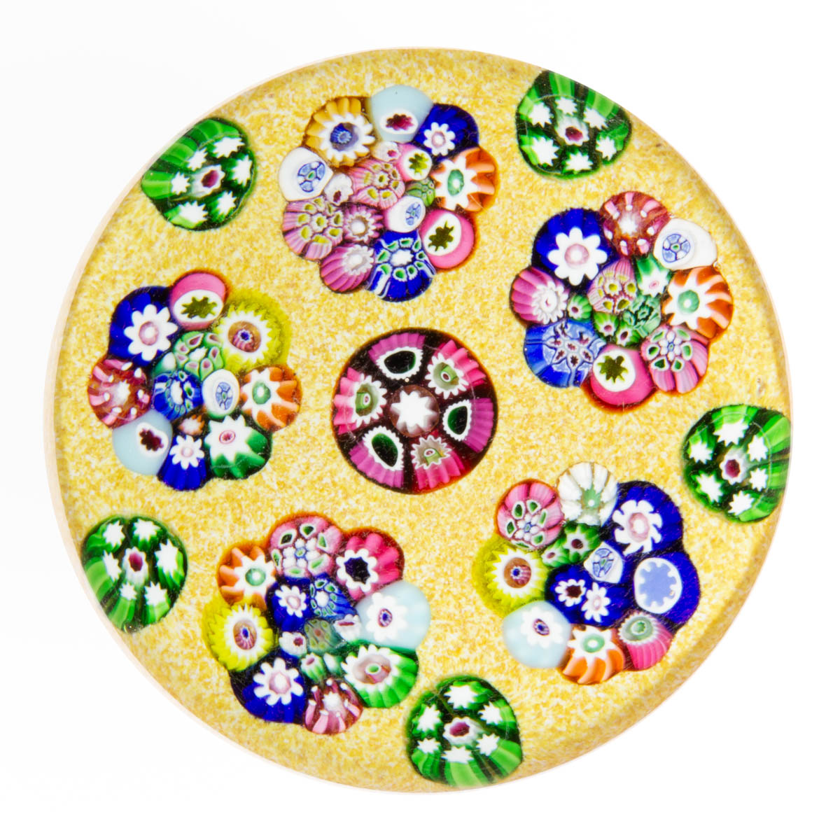 EARLY PAUL YSART (SCOTTISH, 1904-1979) ATTRIBUTED SPACED MILLEFIORI ART GLASS PAPERWEIGHT