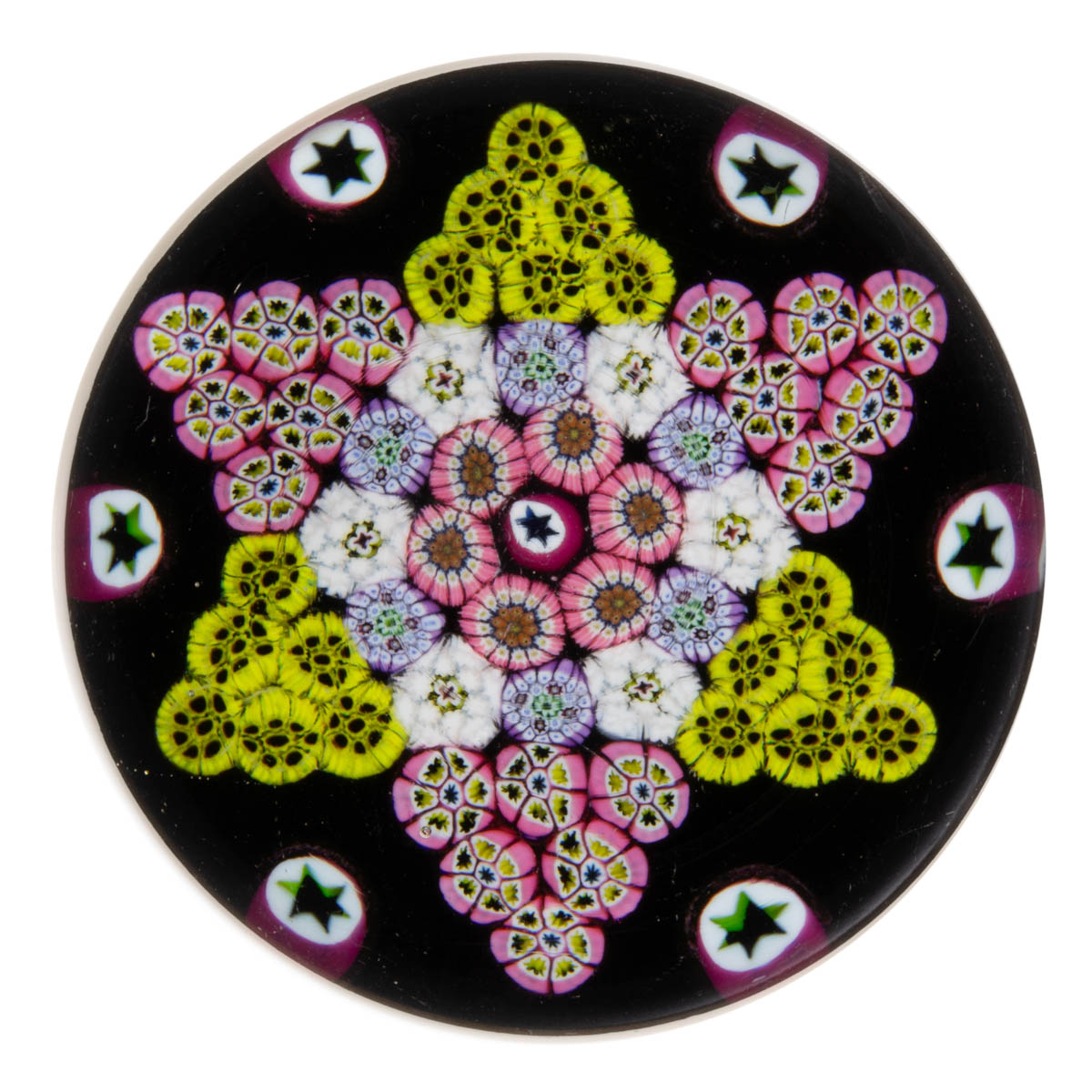 PAUL YSART (SCOTTISH, 1904-1979) STAR MILLEFIORI ART GLASS PAPERWEIGHT