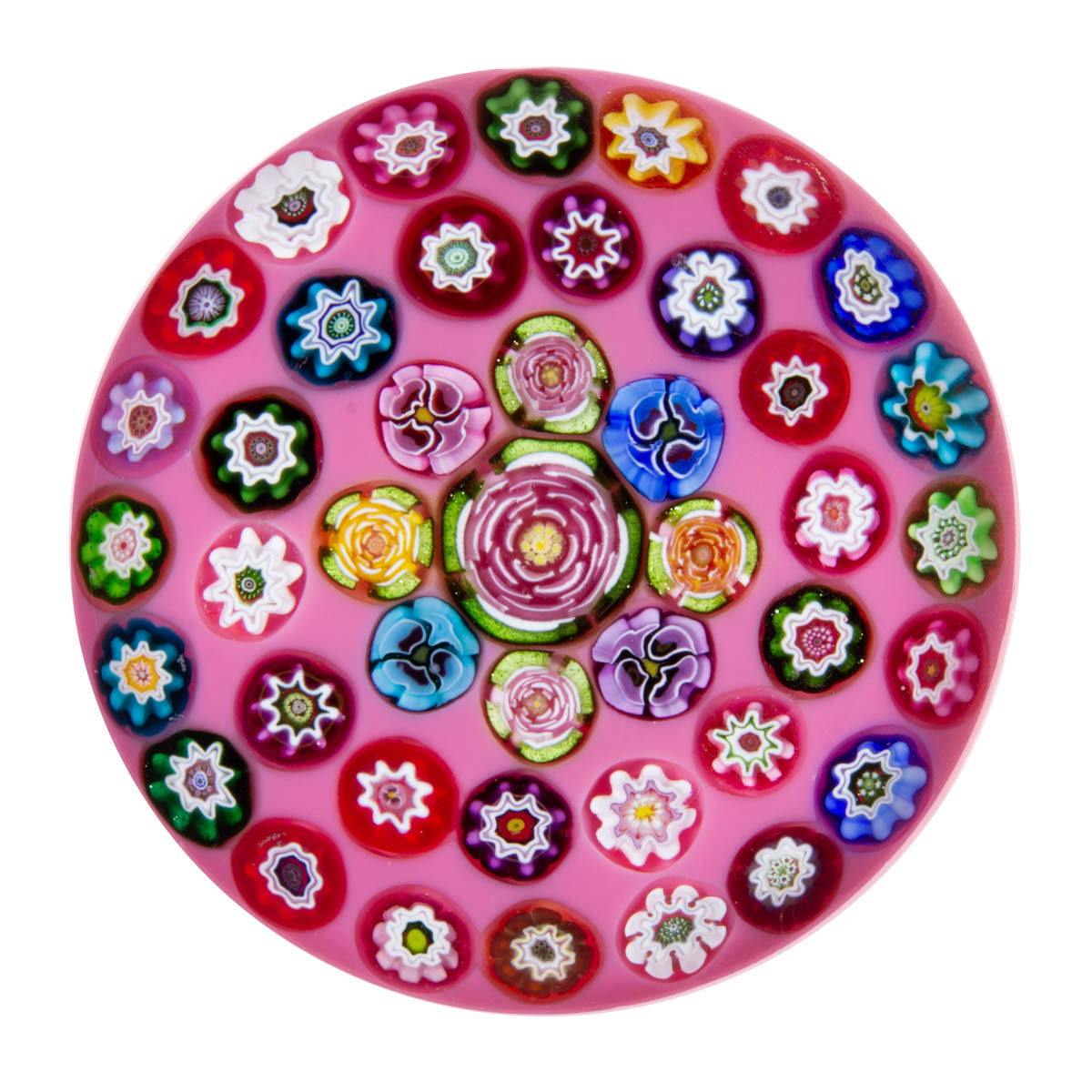 PARABELLE ARTIST PROOF CONCENTRIC MILLEFIORI STUDIO ART GLASS PAPERWEIGHT