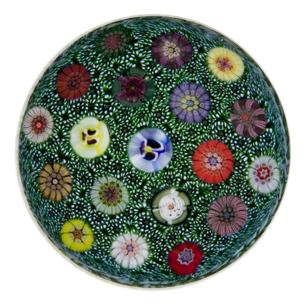 PARABELLE SPACED CONCENTRIC MILLEFIORI STUDIO ART GLASS PAPERWEIGHT