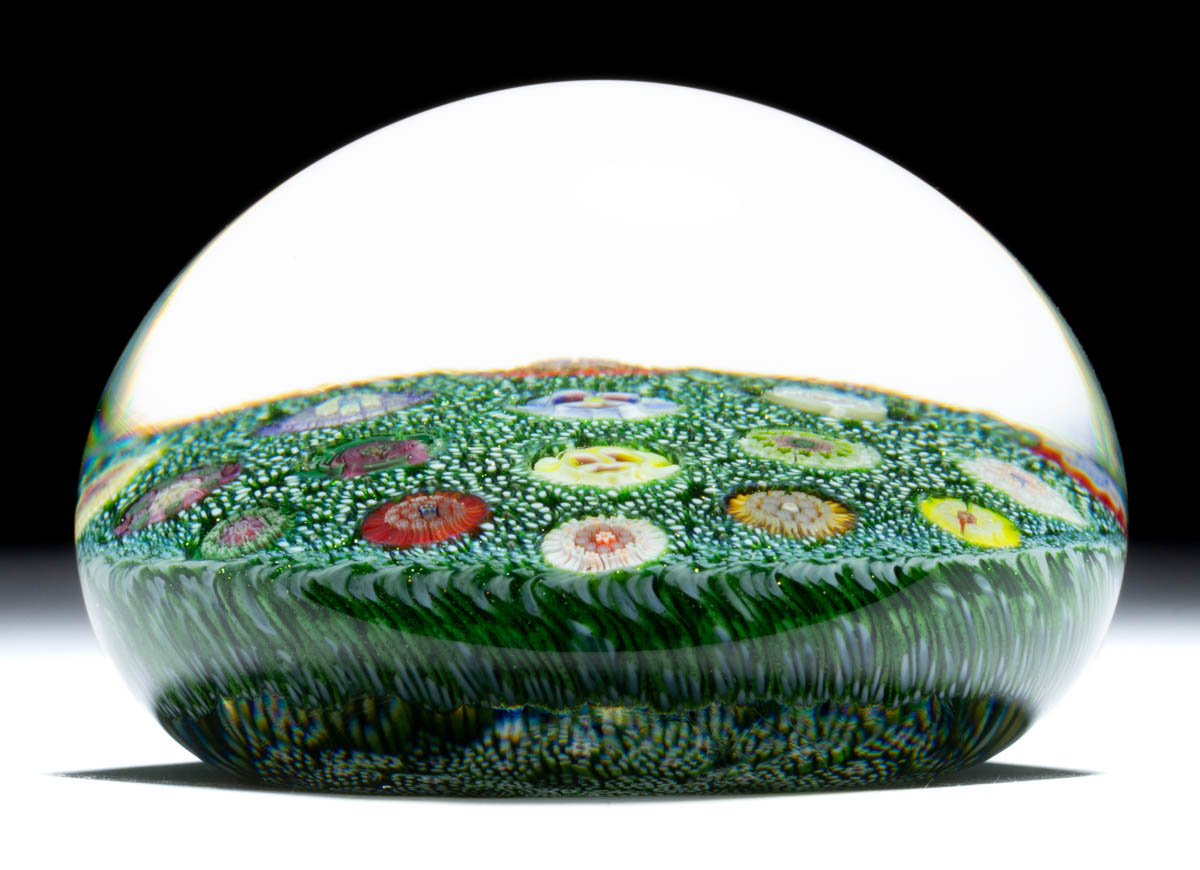 PARABELLE SPACED CONCENTRIC MILLEFIORI STUDIO ART GLASS PAPERWEIGHT