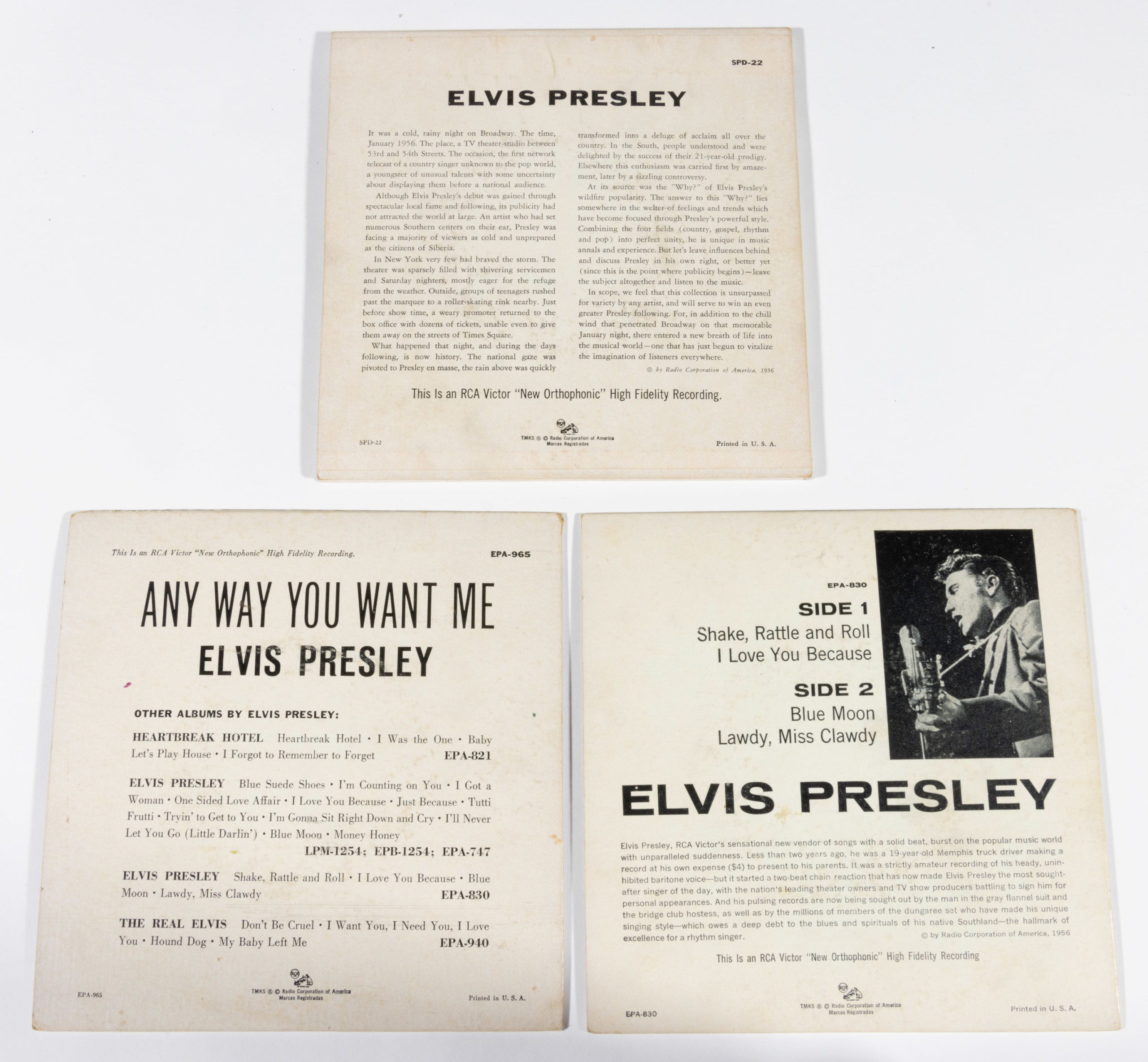 ELVIS PRESLEY 45 RECORDS, LOT OF THREE,