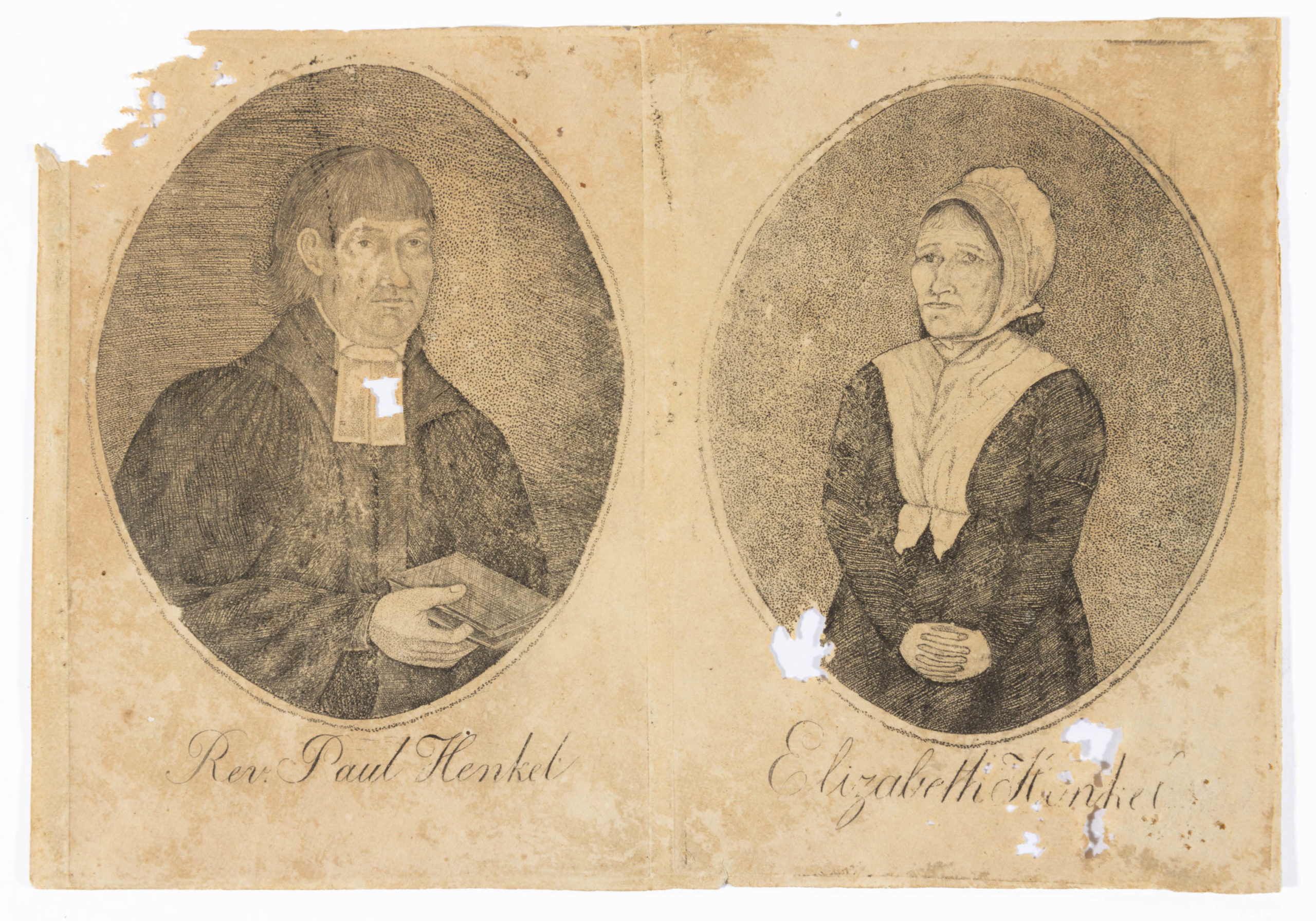 EXTREMELY RARE PORTRAITS OF REV. PAUL HENKEL AND ELIZABETH HENKEL, NEW MARKET, SHENANDOAH CO., SHENANDOAH VALLEY OF VIRGINIA,
