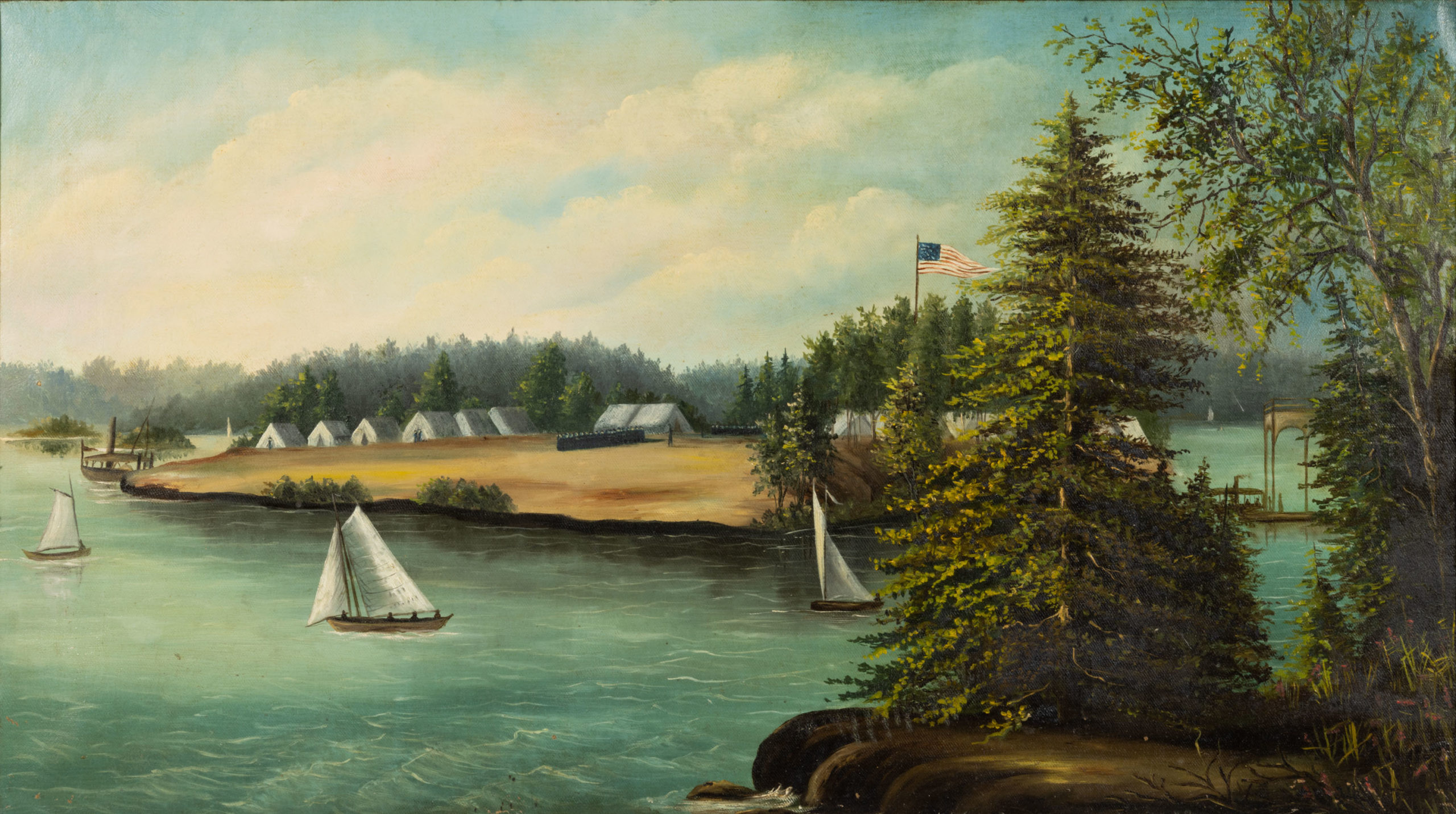 AMERICAN SCHOOL (19TH CENTURY) FOLK ART CIVIL WAR CAMP PAINTING,