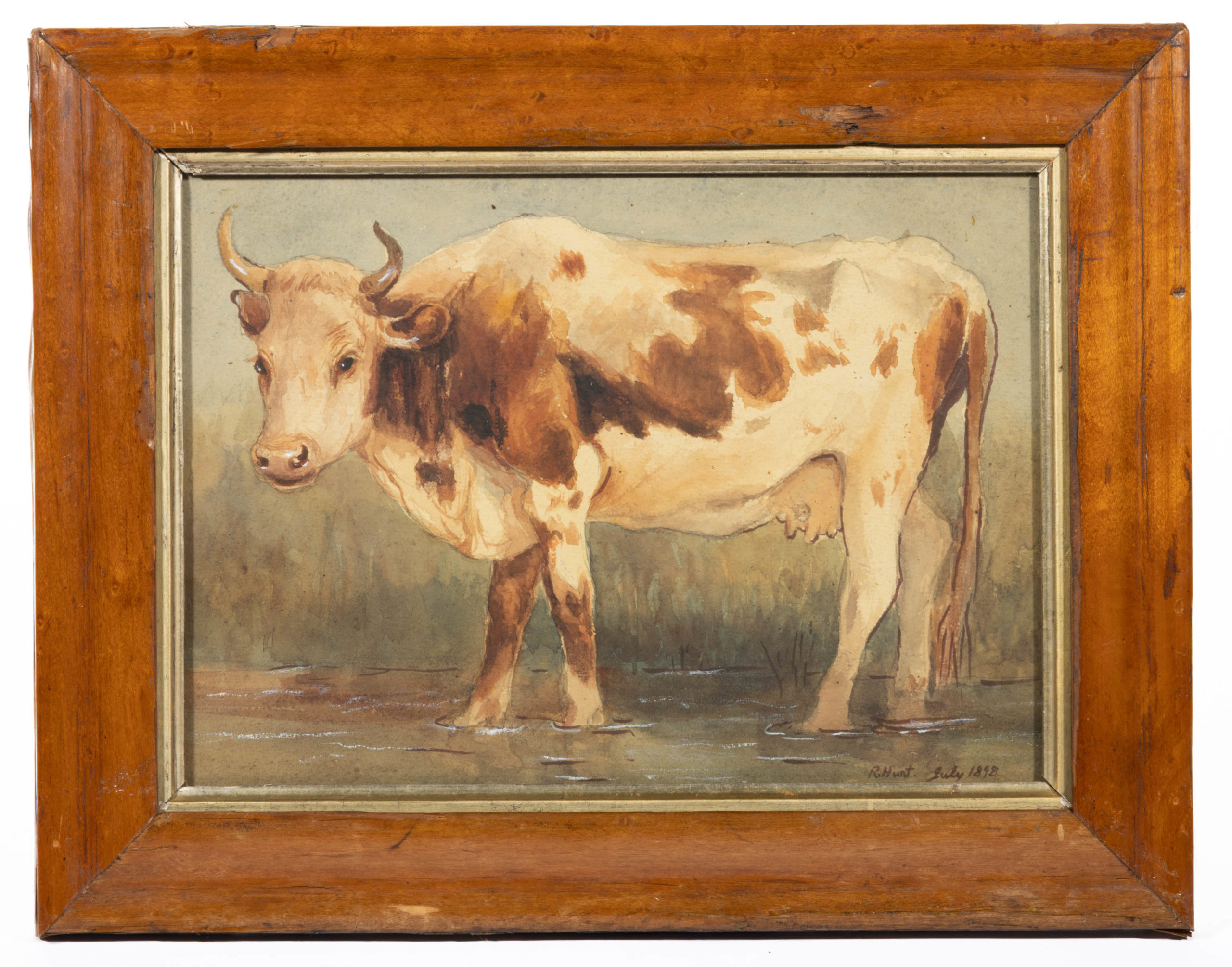 AMERICAN / BRITISH SCHOOL (LATE 19TH CENTURY) FOLK ART PAINTING OF A COW,