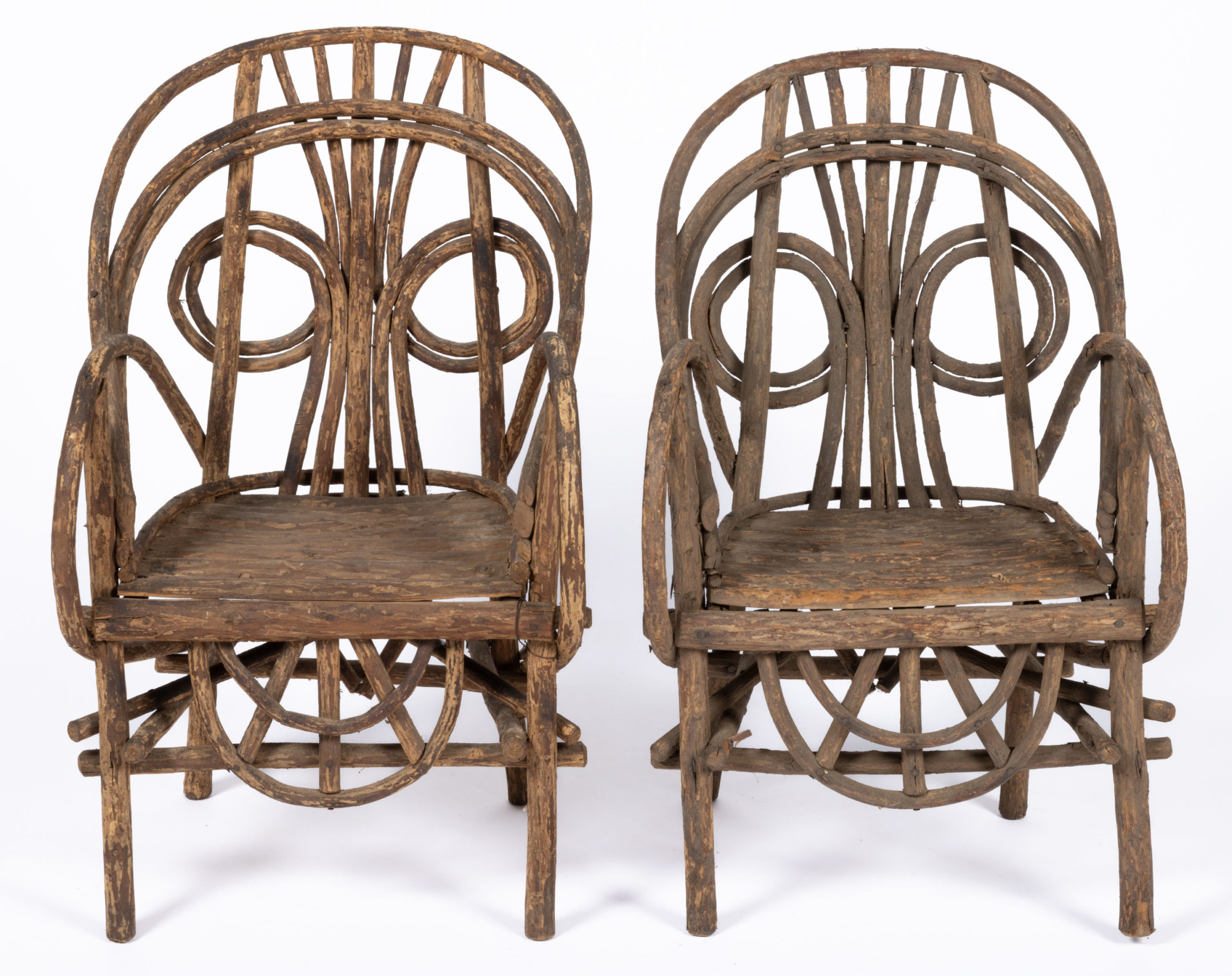AMERICAN RUSTIC TWIG-STYLE CHILD’S CHAIRS, LOT OF THREE,