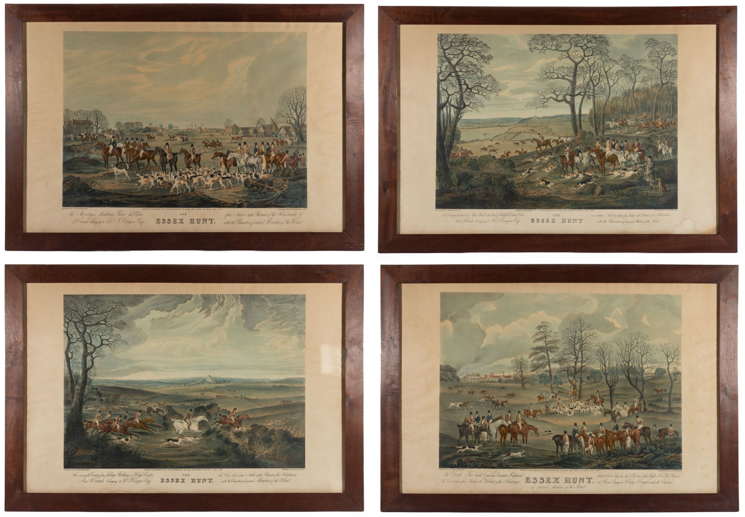 AFTER DEAN WOLSTENHOME (BRITISH, 1757-1837), “THE ESSEX HUNT” PRINTS, LOT OF FOUR,