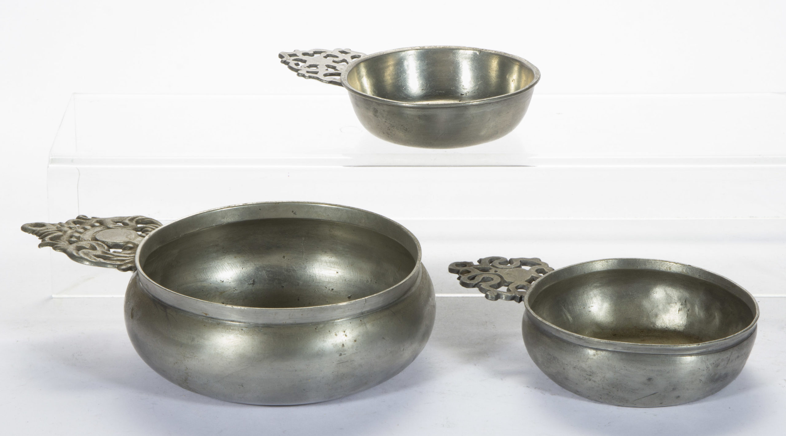 ASSORTED AMERICAN PEWTER PORRINGERS, LOT OF THREE,