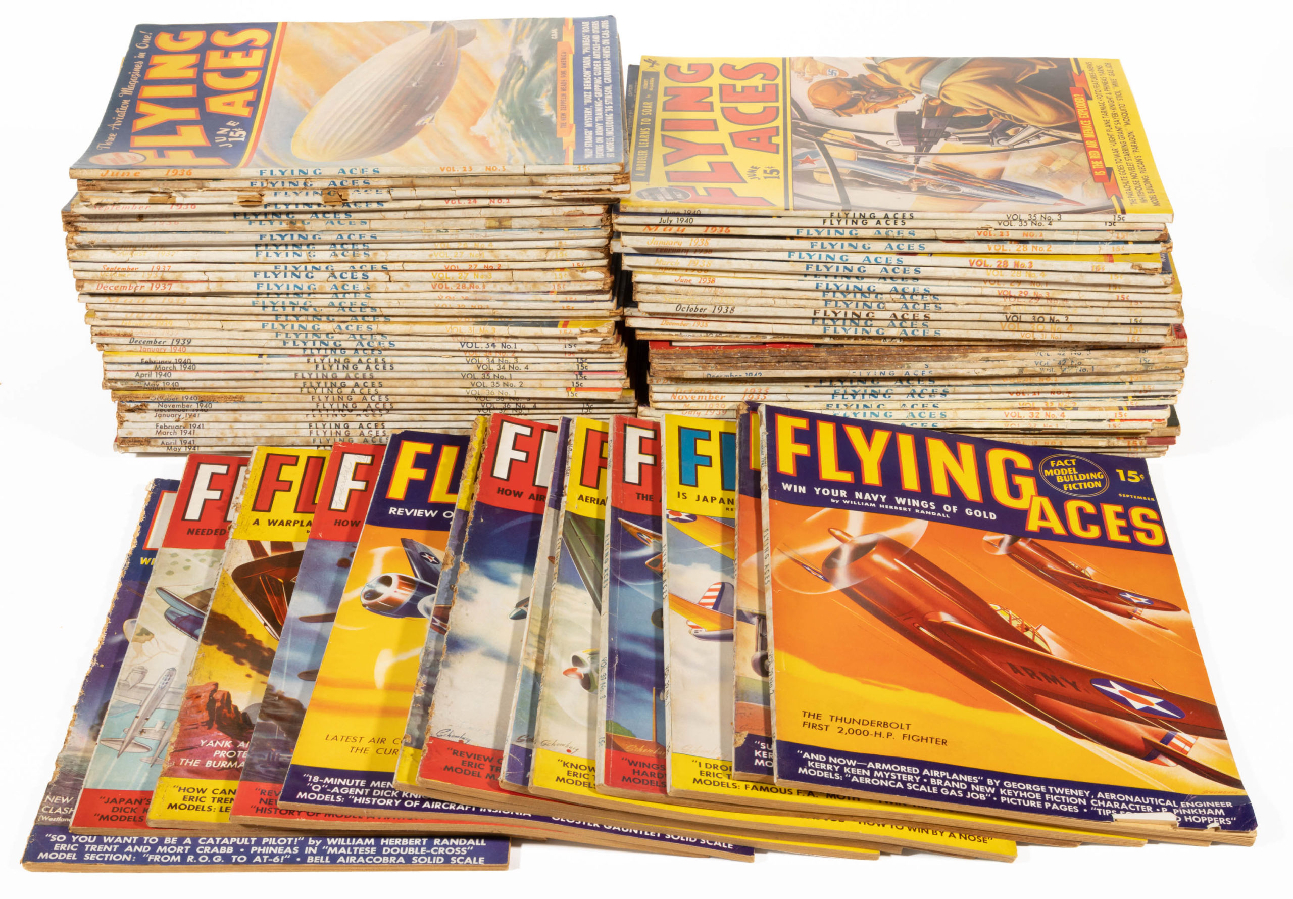 VINTAGE FLYING ACES MAGAZINES, UNCOUNTED LOT,