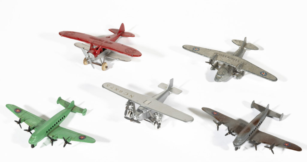 TOOTSIETOY DIE CAST METAL TOY AIRPLANES, LOT OF FIVE,