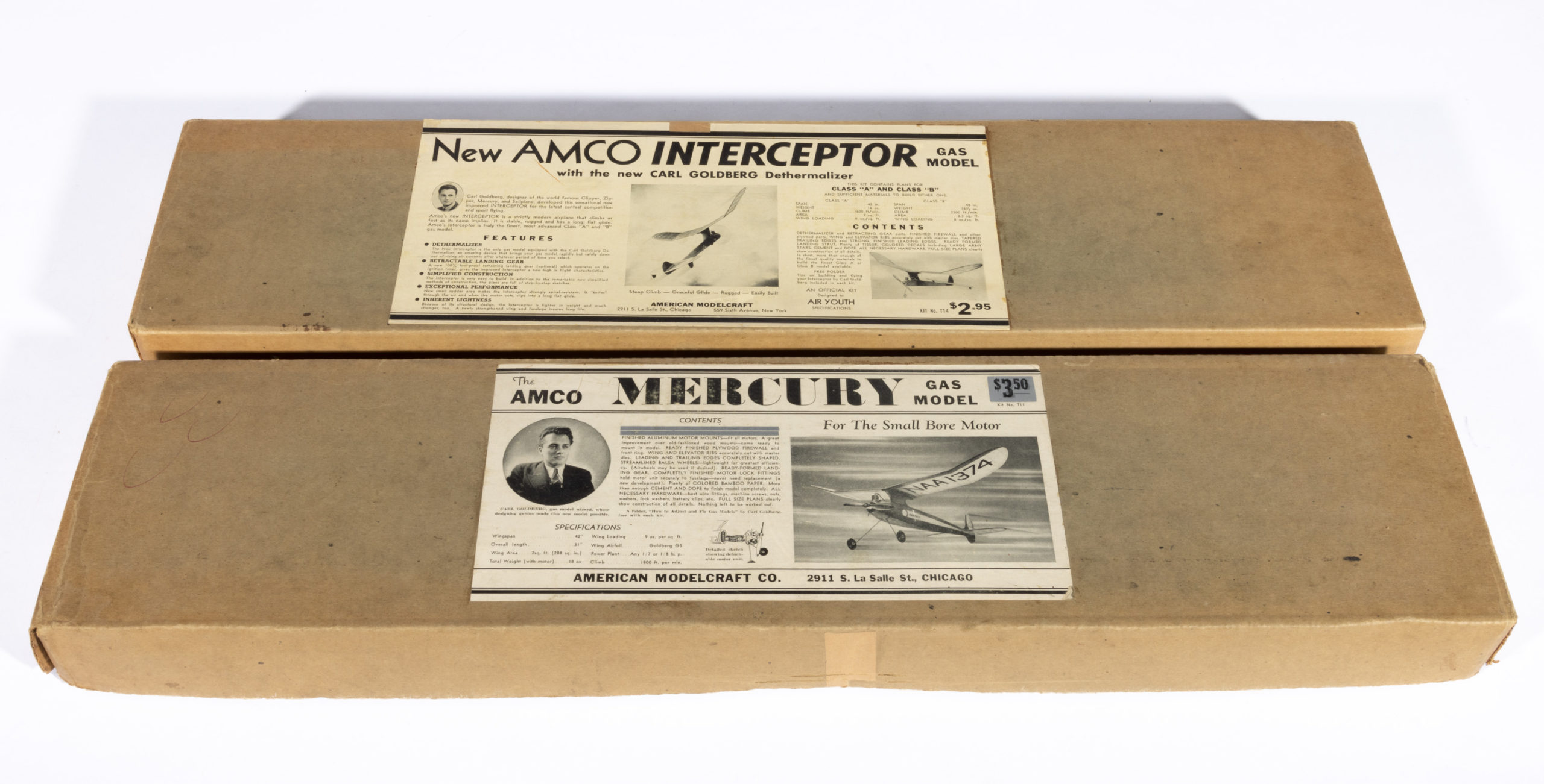 VINTAGE AMERICAN MODELCRAFT CO. (AMCO) AIRPLANE MODEL KITS, LOT OF TWO,