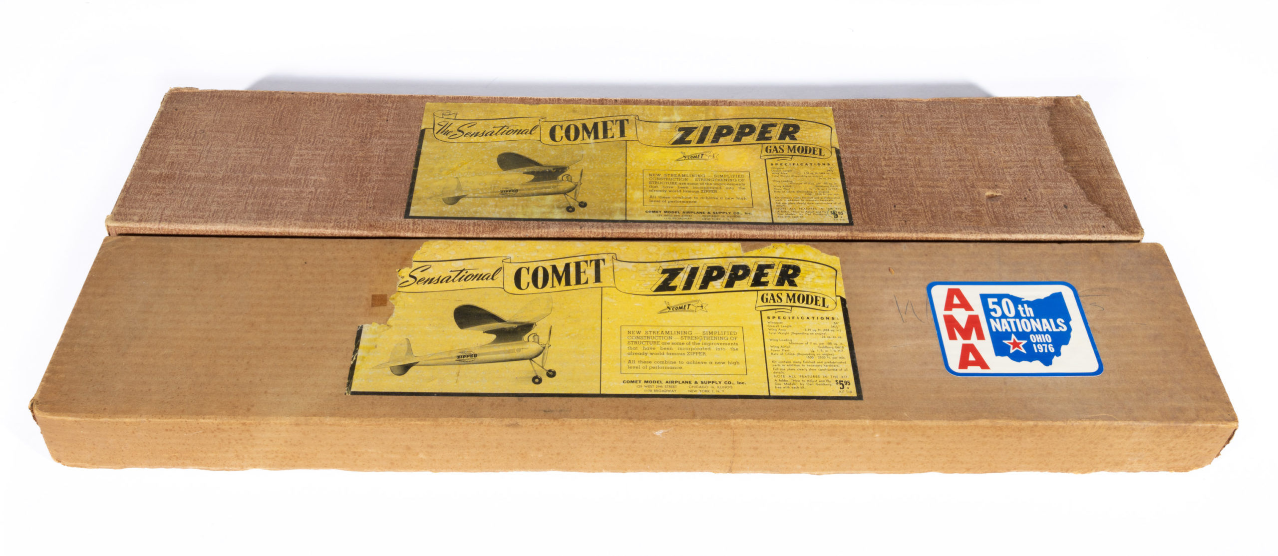 VINTAGE COMET ZIPPER AIRPLANE MODEL KITS, LOT OF TWO,
