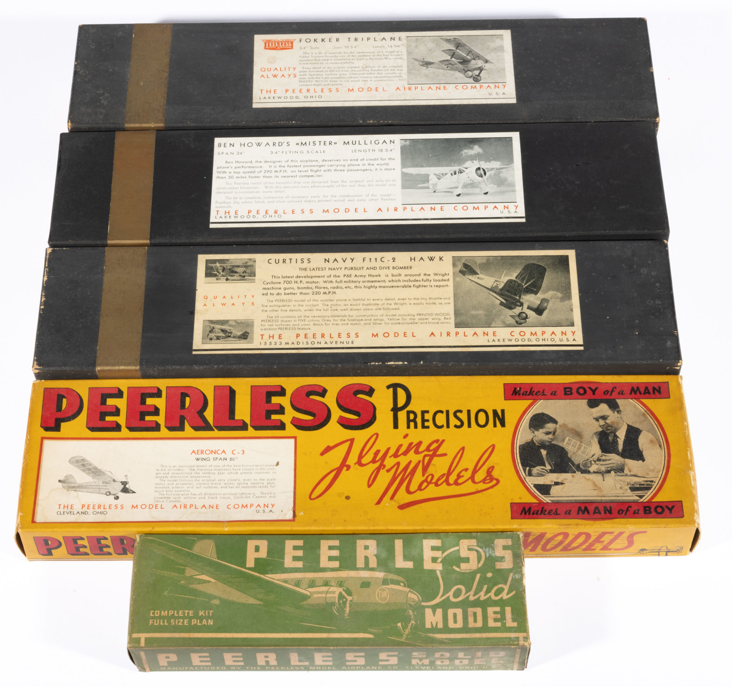 VINTAGE PEERLESS AIRPLANE MODEL KITS, LOT OF TEN,