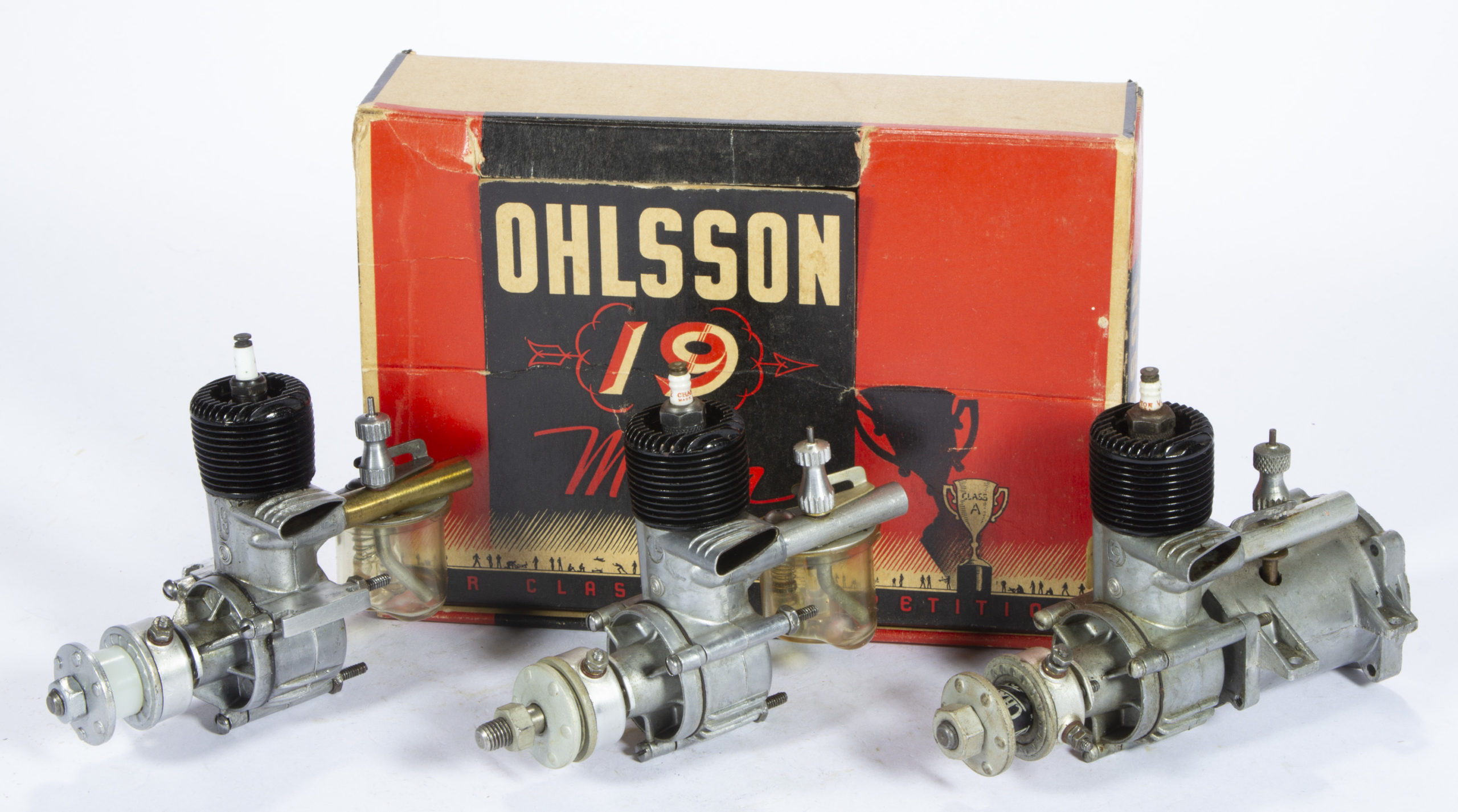 OHLSSON & RICE (O & R) MODEL 19 LATE 1940’S AIRPLANE ENGINES, LOT OF THREE,