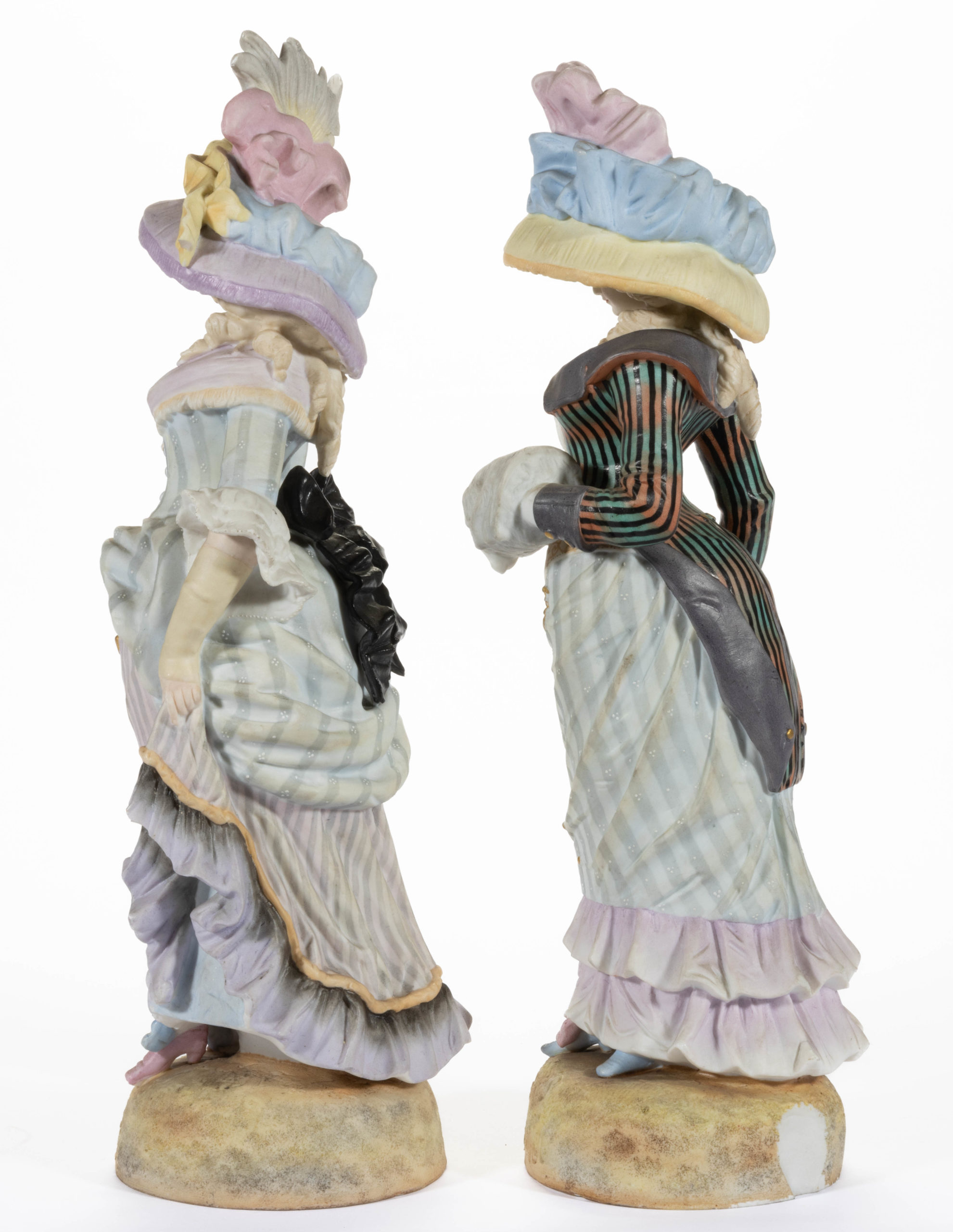 CONTINENTAL BISQUE PORCELAIN WOMEN FIGURAL PAIRS, LOT OF TWO,