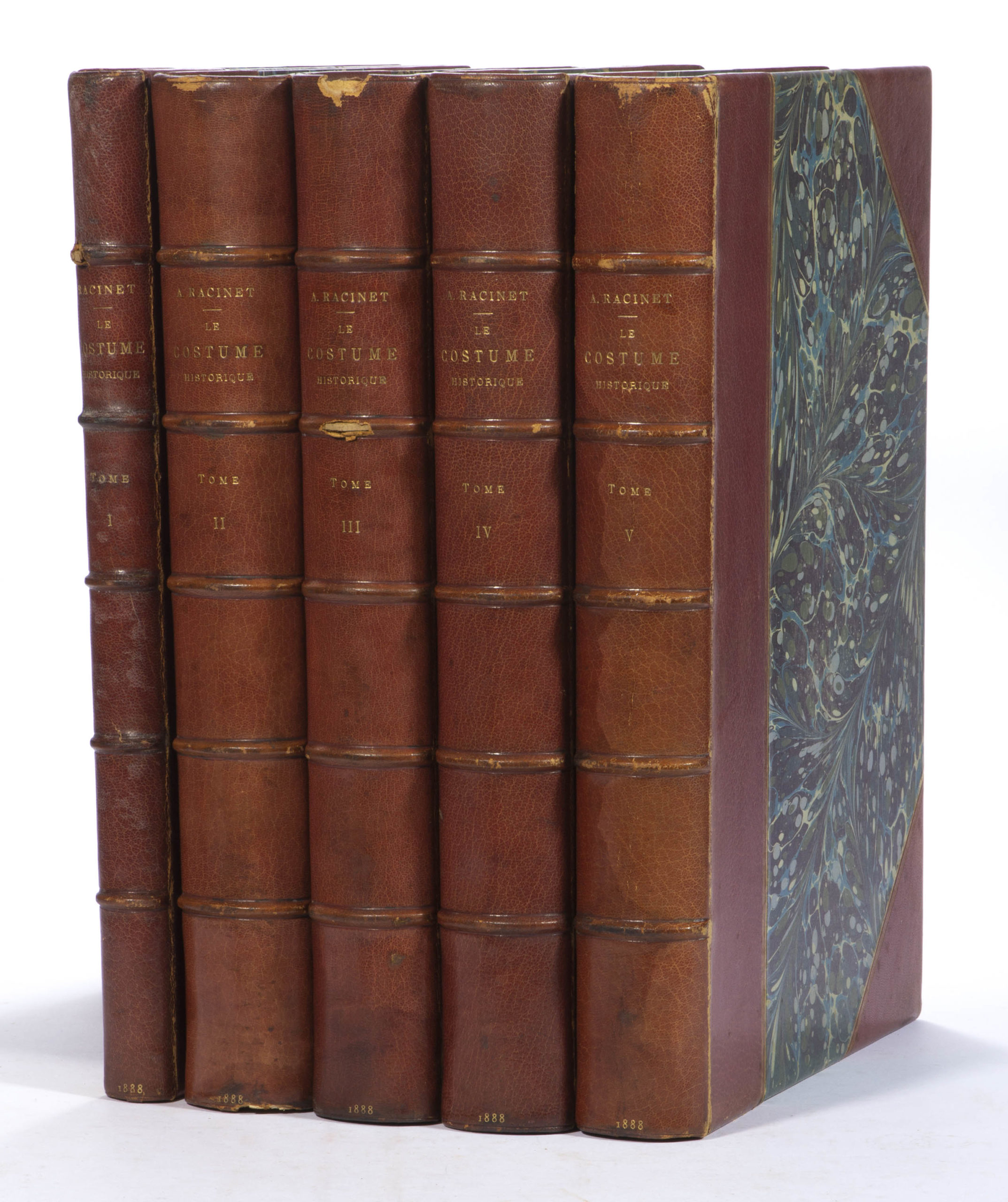 ANTIQUARIAN HISTORICAL COSTUME FINE BINDING VOLUMES, LOT OF FIVE,