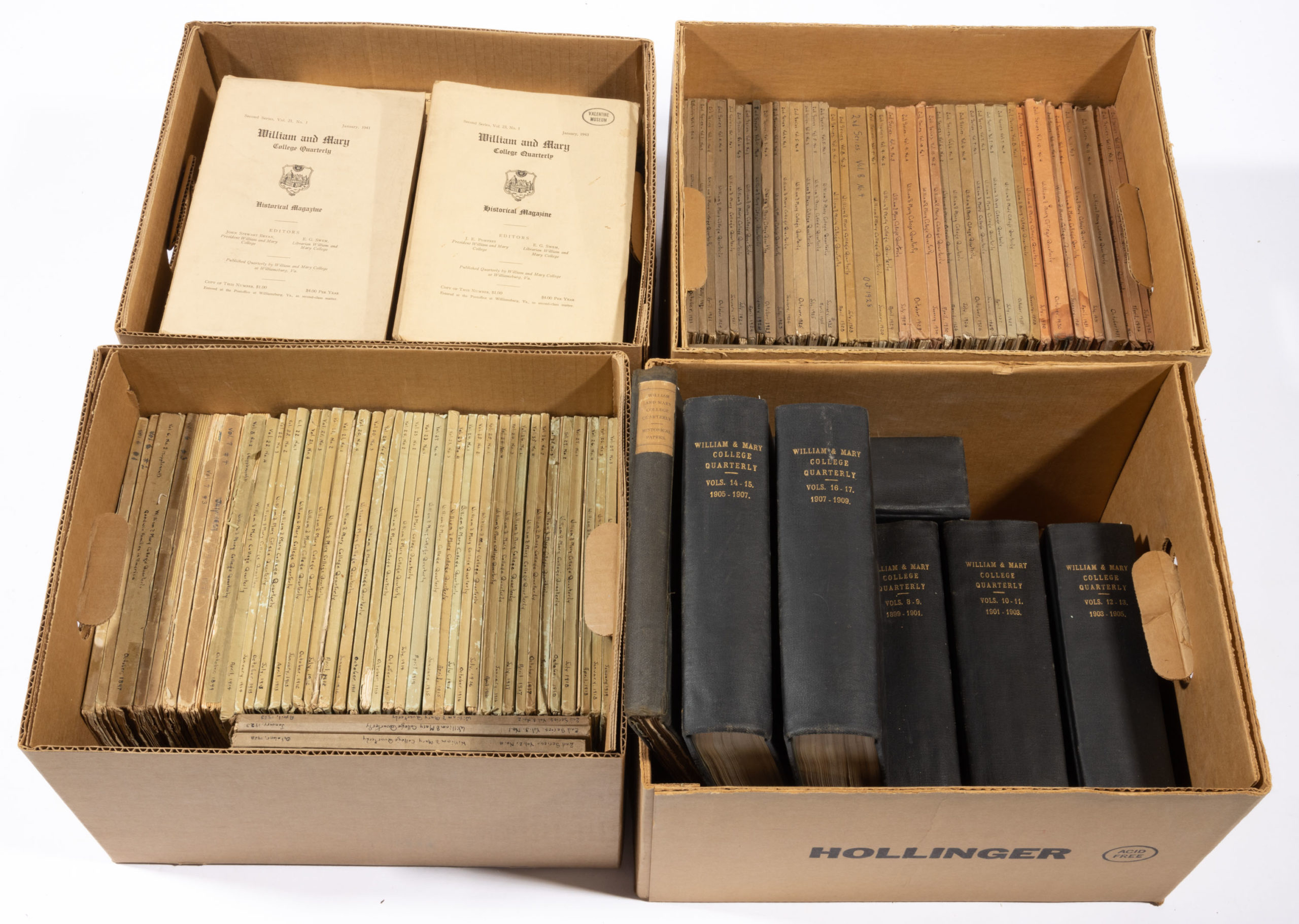 WILLIAM AND MARY QUARTERLY JOURNALS, FOUR BOXES,