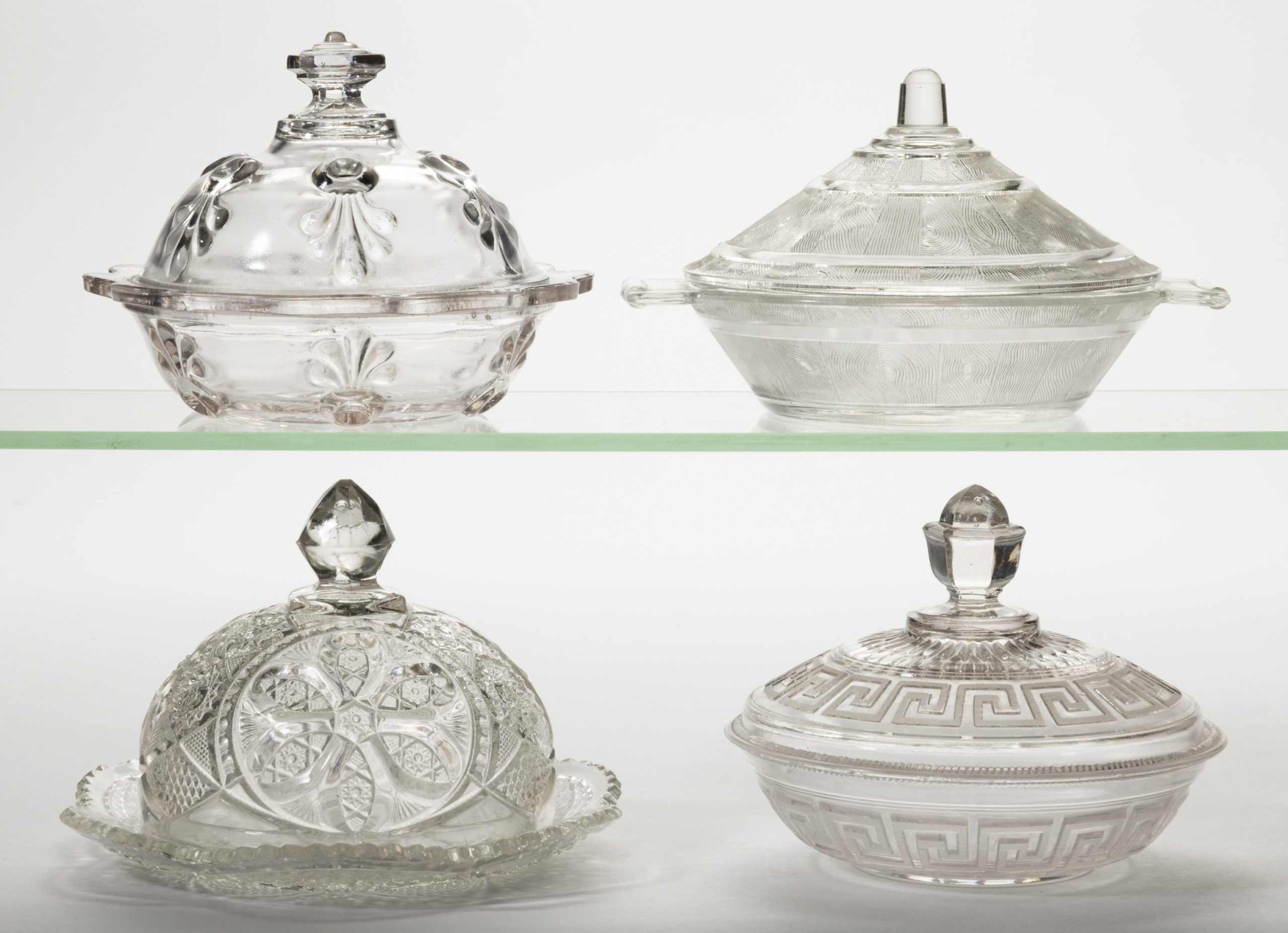 ASSORTED EAPG COVERED BUTTER DISHES, LOT OF FOUR,