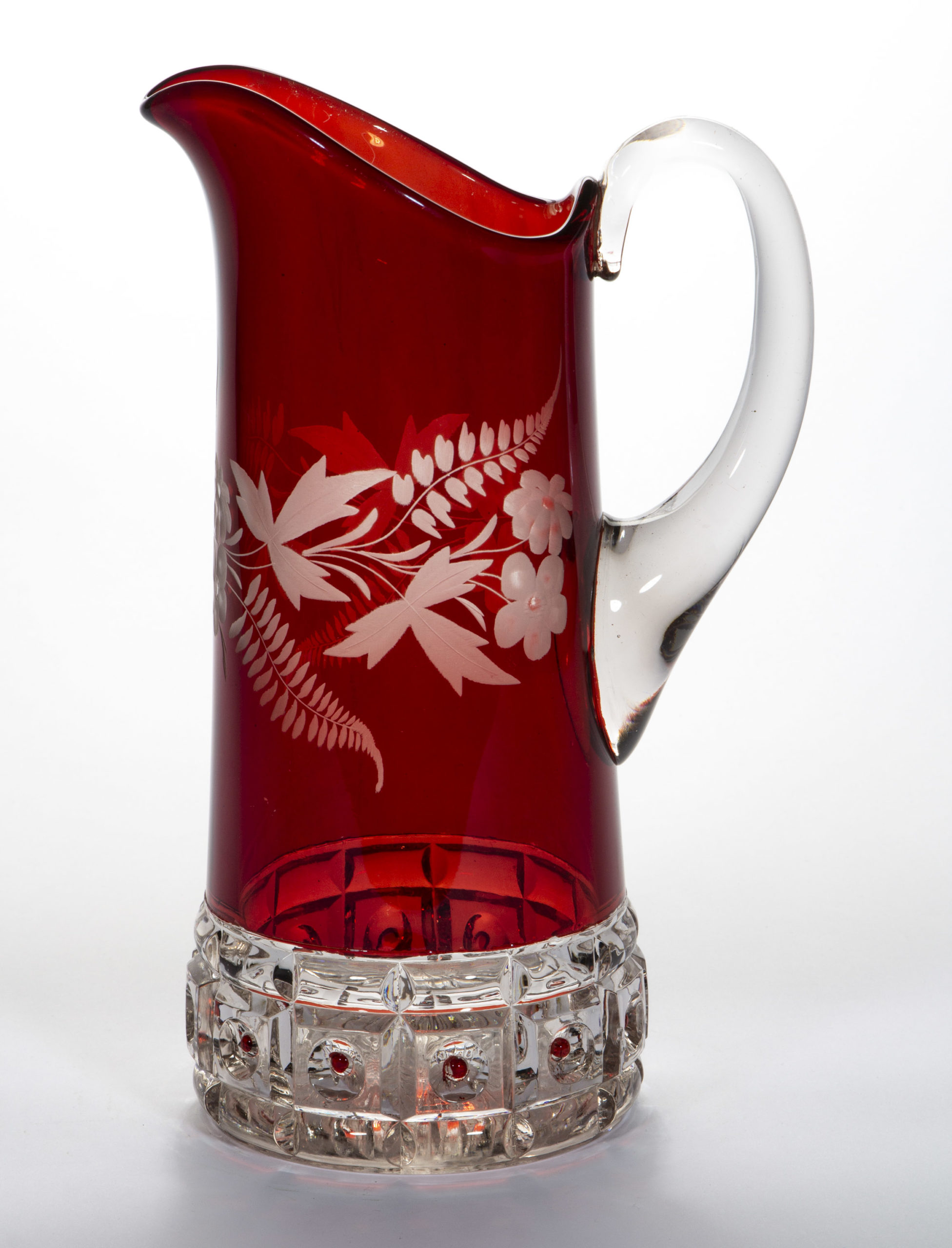 BEADED THUMBPRINT BLOCK – RUBY-STAINED  WATER PITCHER,