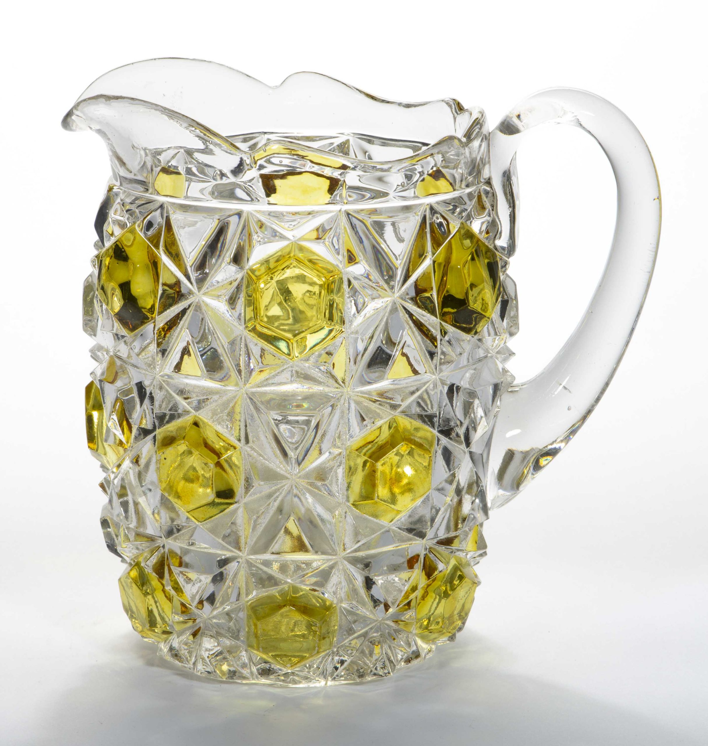 BIG BUTTON – AMBER-STAINED WATER PITCHER,