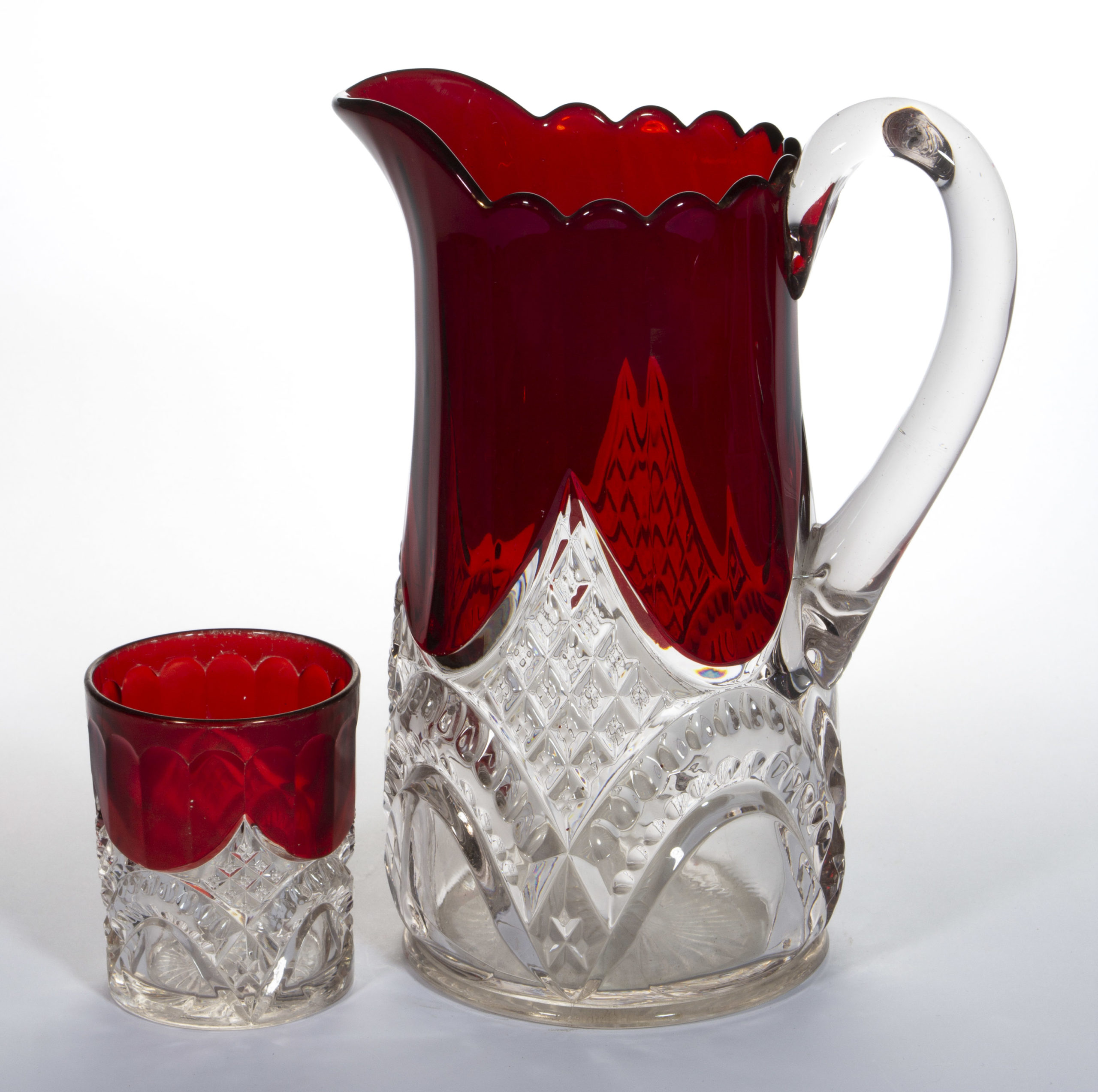 DALTON – RUBY-STAINED WATER PITCHER AND TUMBLER,