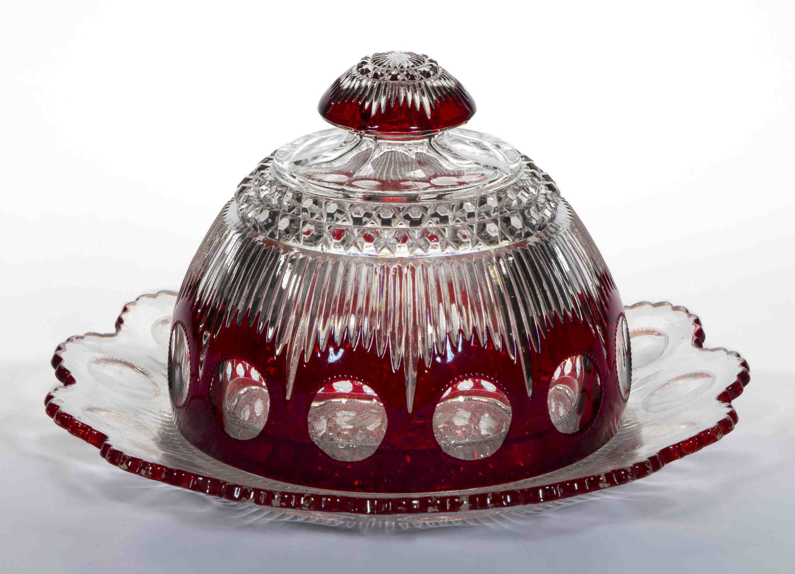 MANHATTAN – RUBY-STAINED COVERED BUTTER DISH,