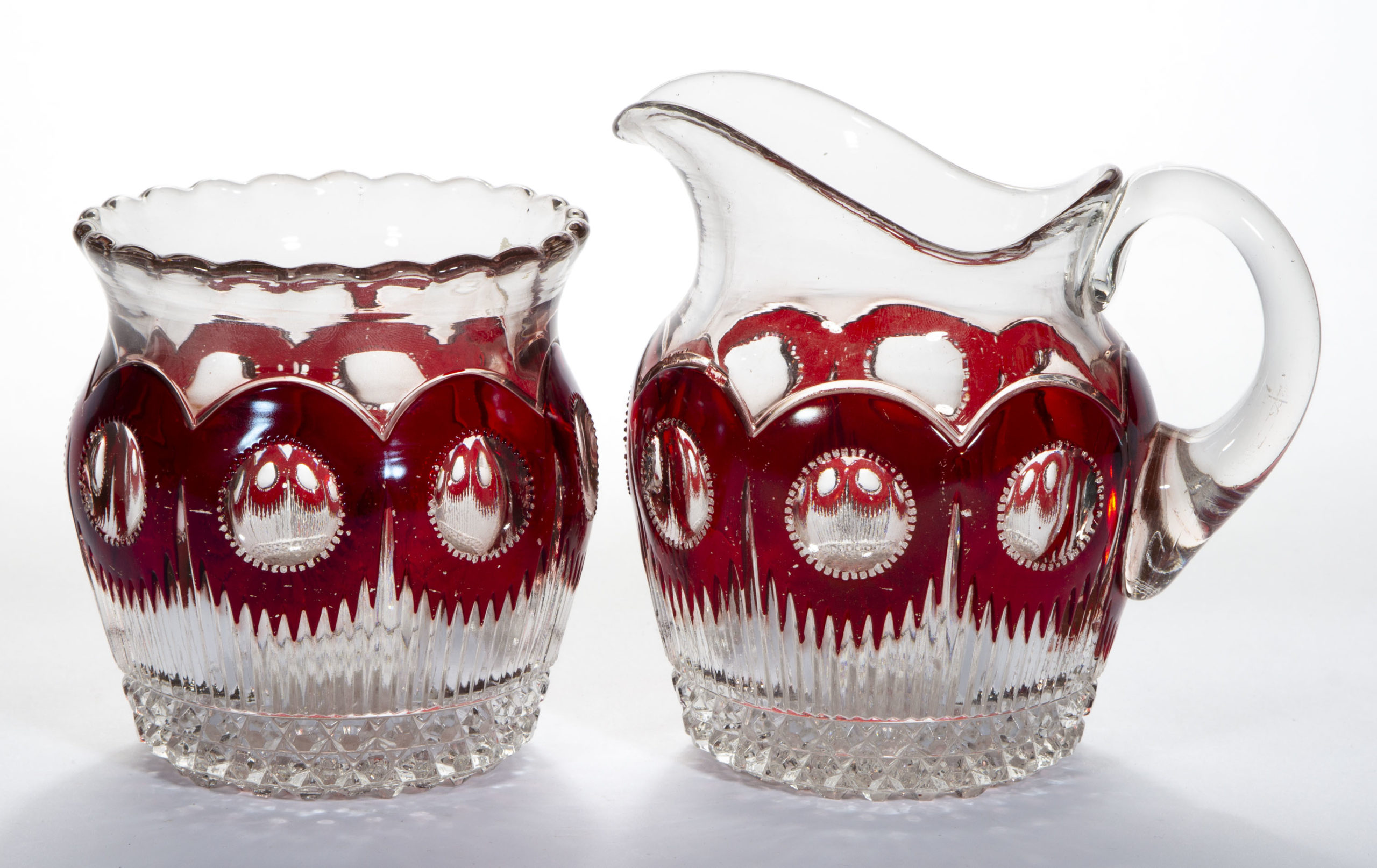 MANHATTAN – RUBY-STAINED CREAMER AND SPOONER,