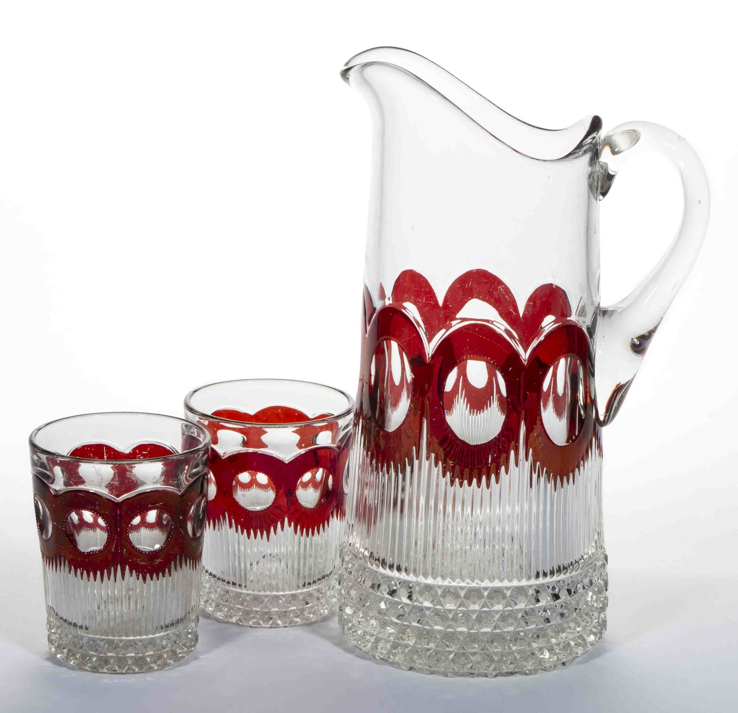 MANHATTAN – RUBY-STAINED THREE-PIECE WATER SET,