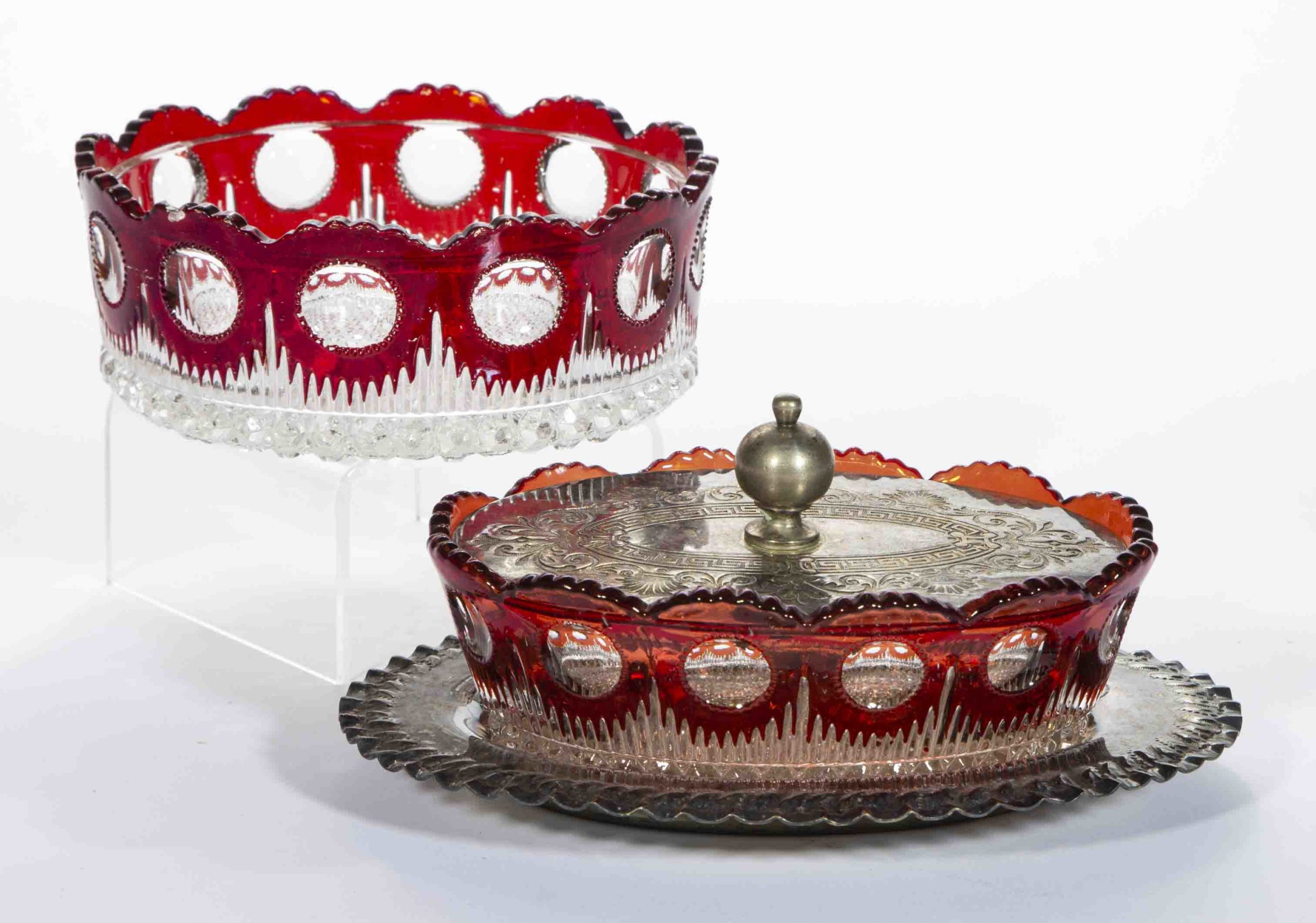 MANHATTAN – RUBY-STAINED CONDIMENT DISHES, LOT OF TWO,
