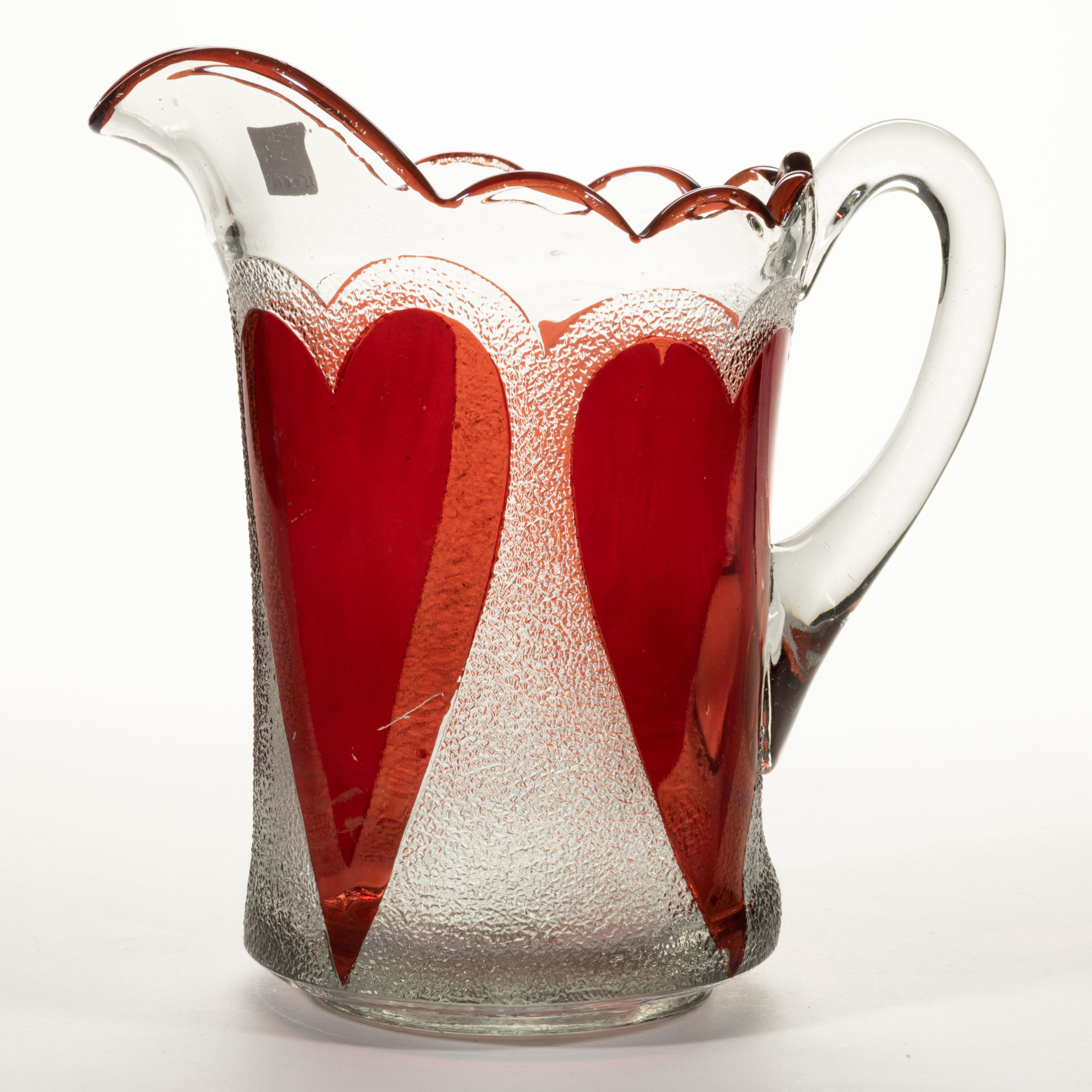 NEW MARTINSVILLE NO. 724 / HEART IN SAND – RUBY-STAINED WATER PITCHER,