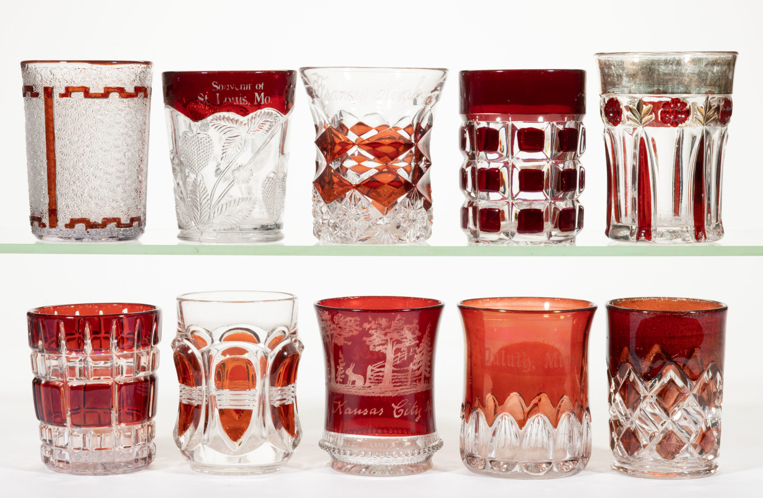 ASSORTED EAPG – RUBY-STAINED TUMBLERS, LOT OF TEN,