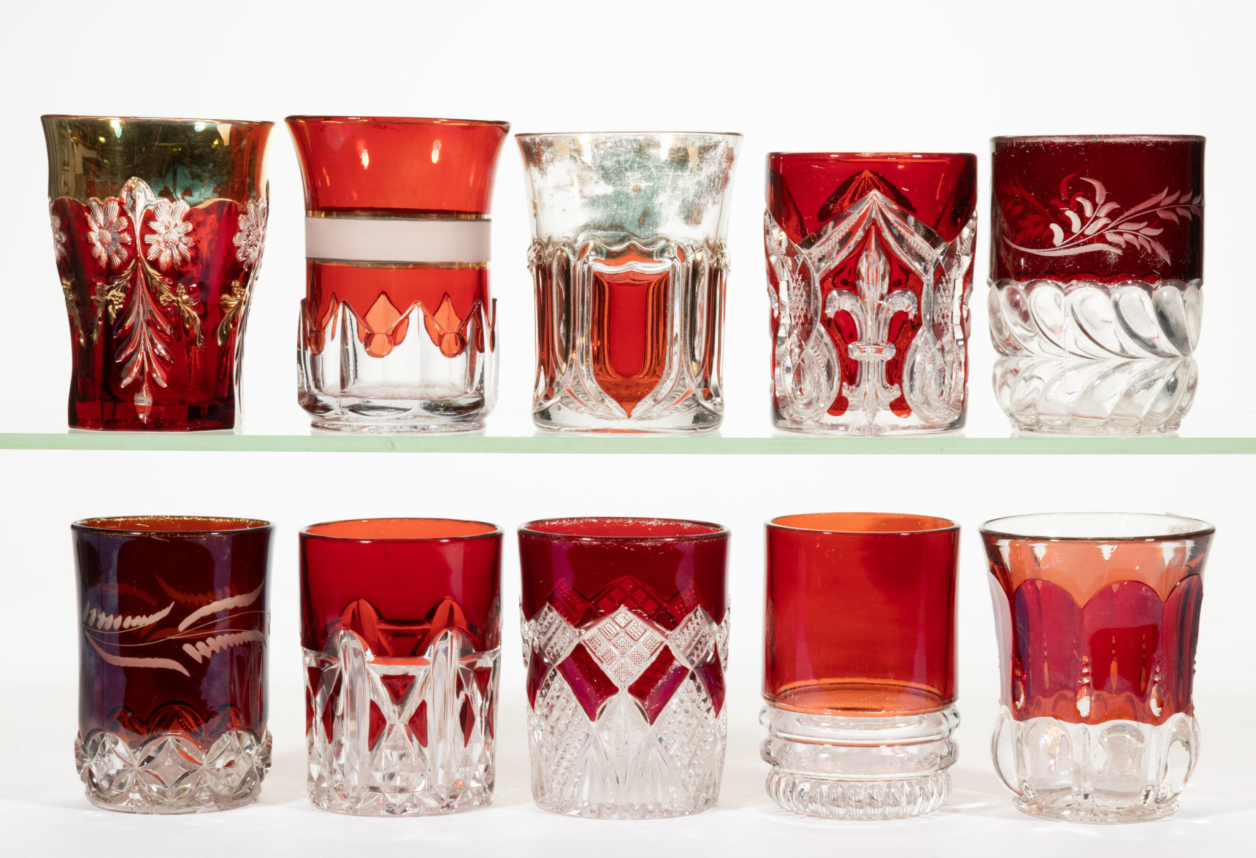 ASSORTED EAPG – RUBY-STAINED TUMBLERS, LOT OF TEN,