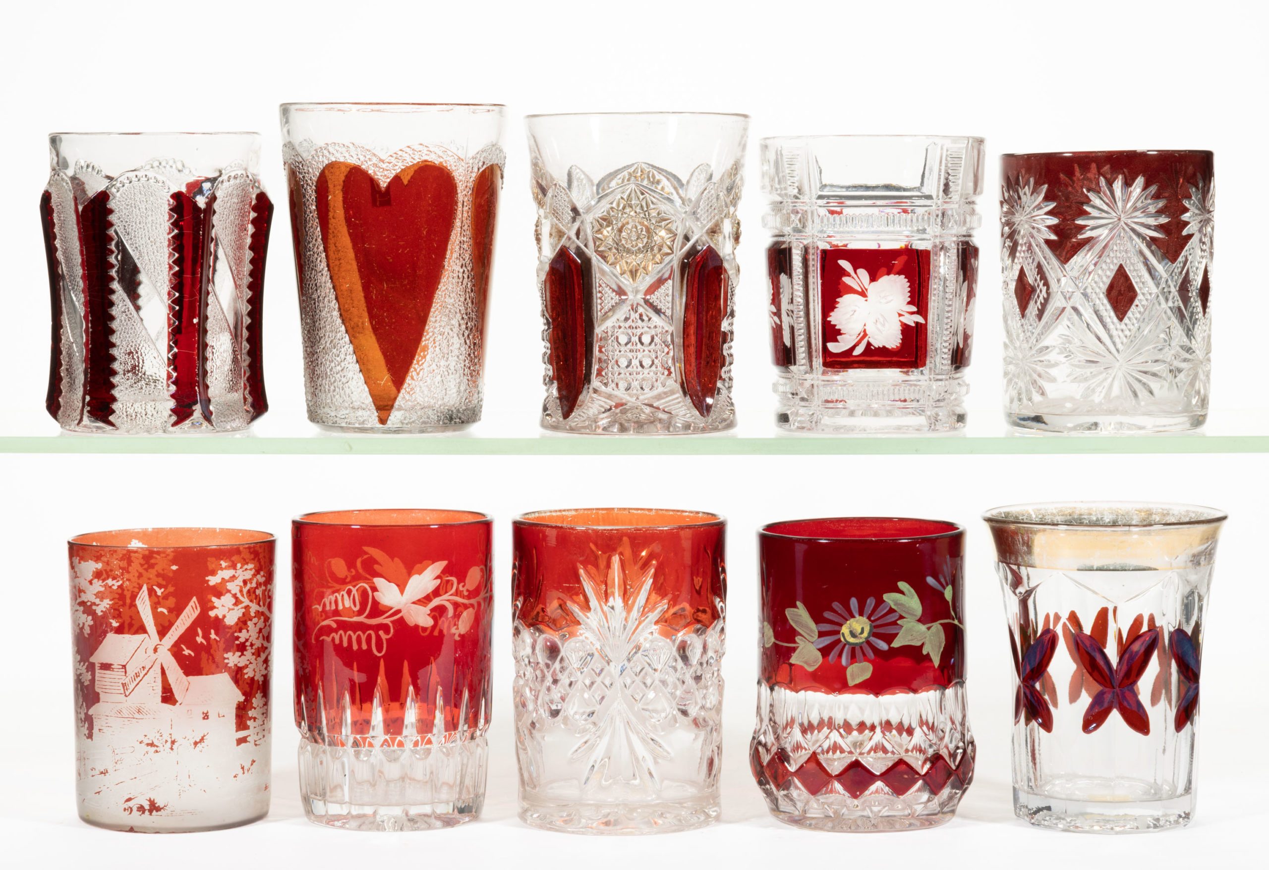ASSORTED EAPG – RUBY-STAINED TUMBLERS, LOT OF TEN,