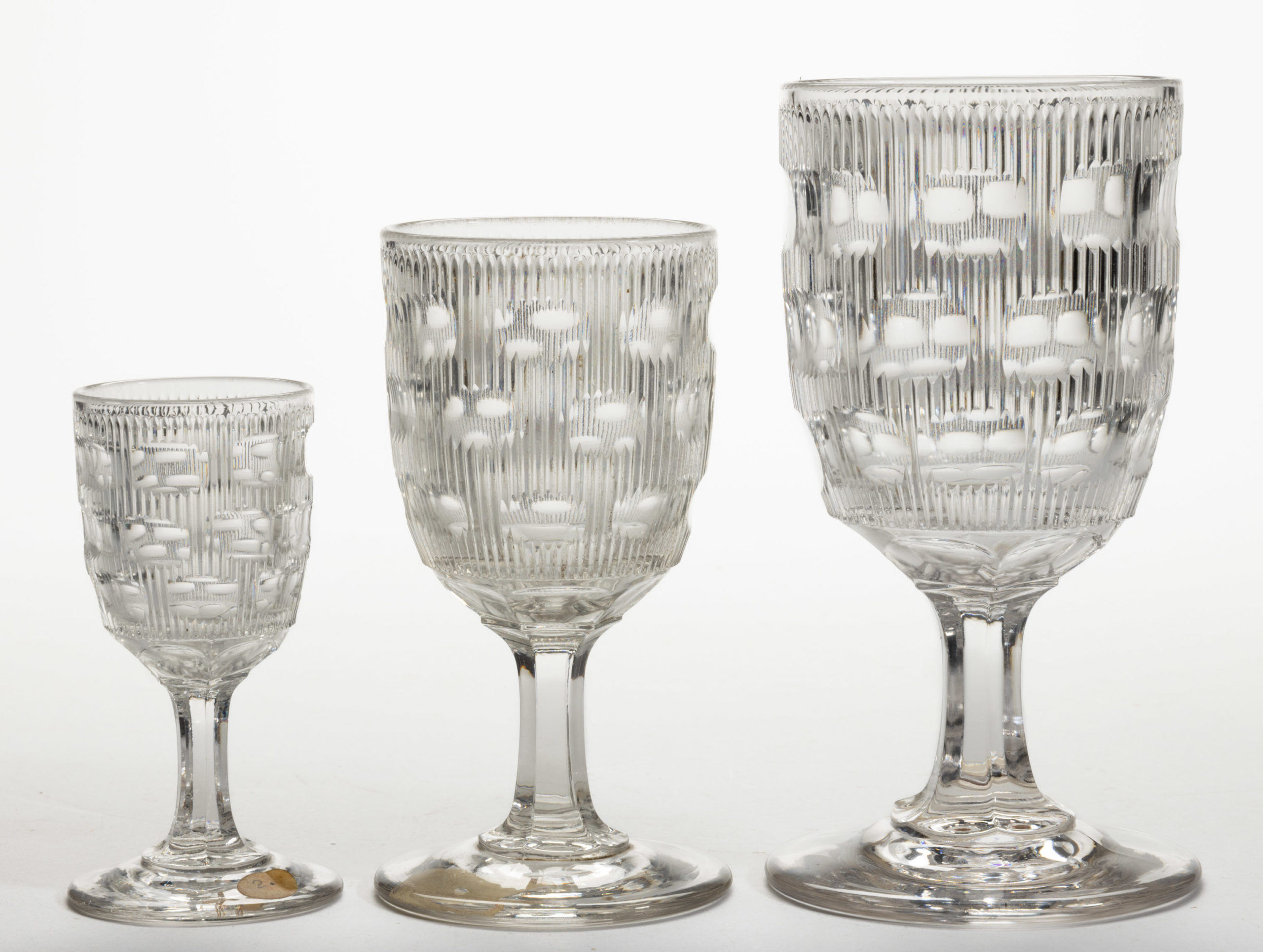 FINE RIB / REEDED (OMN) WITH CUT OVALS – THREE ROW DRINKING ARTICLES, LOT OF THREE,