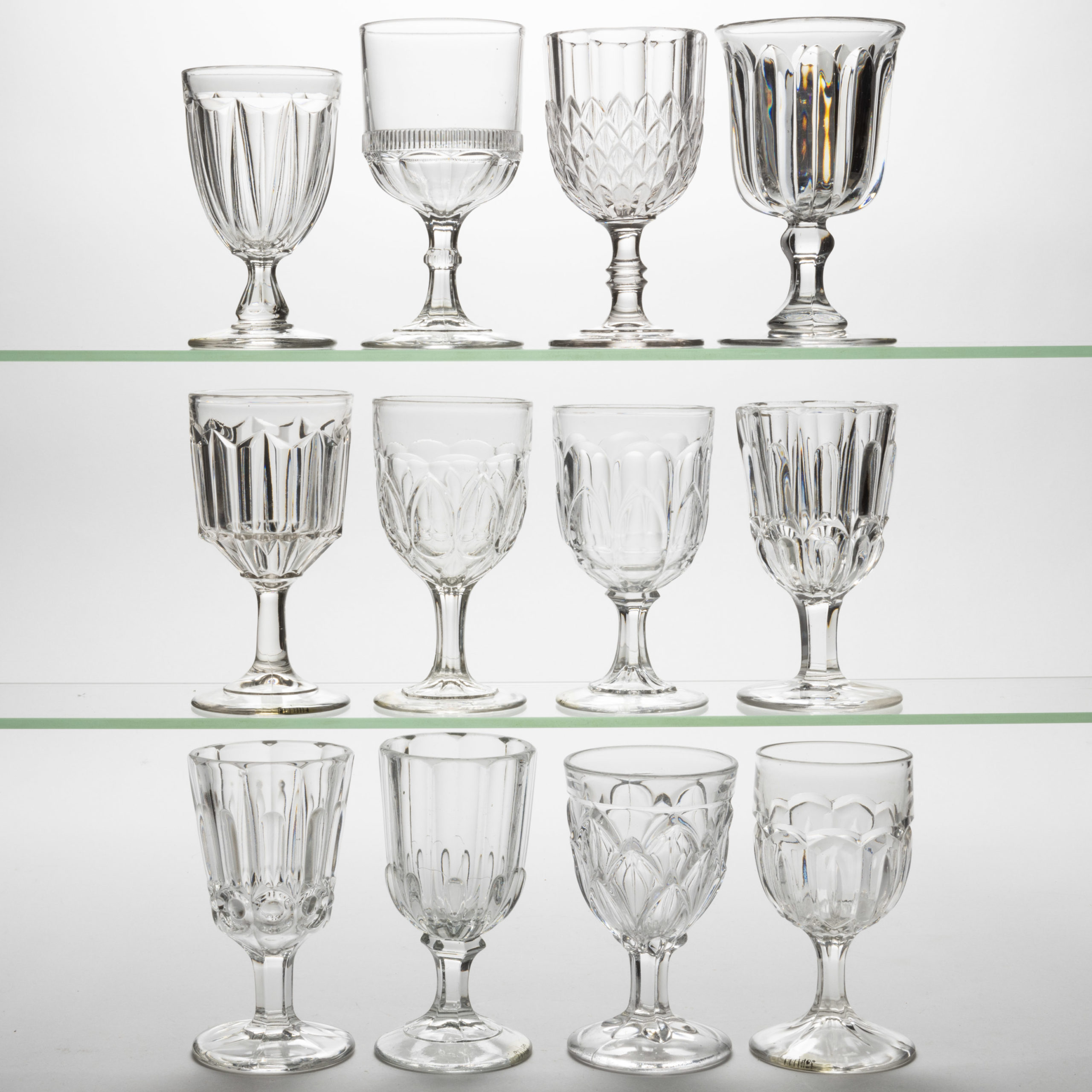 ASSORTED FLINT EAPG GOBLETS, LOT OF 12,