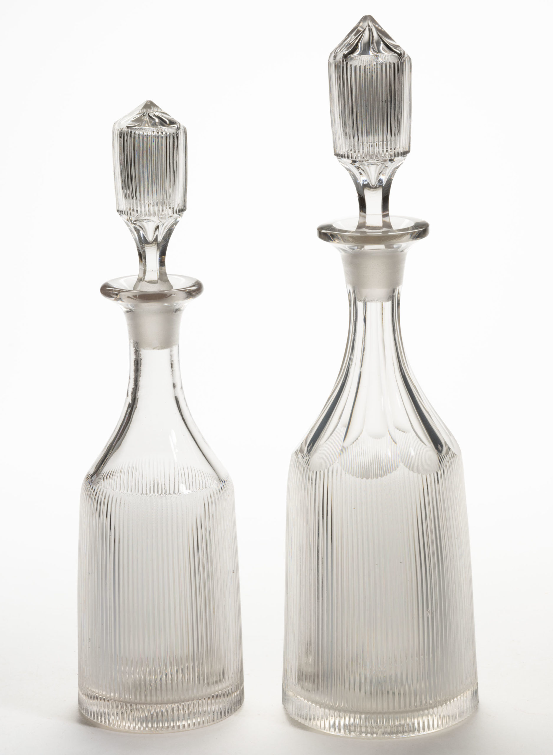FINE RIB / REEDED (OMN) DECANTERS, LOT OF TWO,