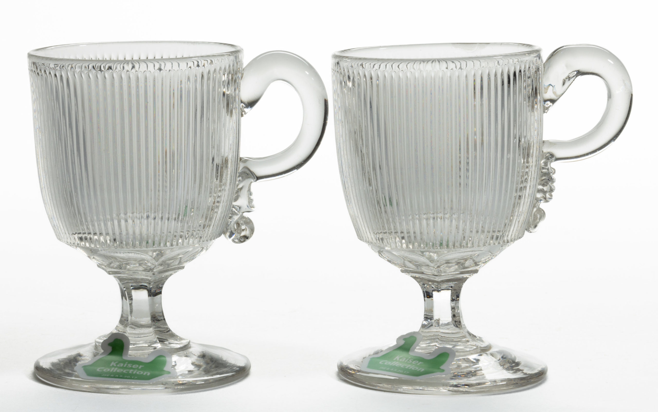 FINE RIB / REEDED (OMN) HANDLED CUSTARDS / EGG CUPS, LOT OF TWO,