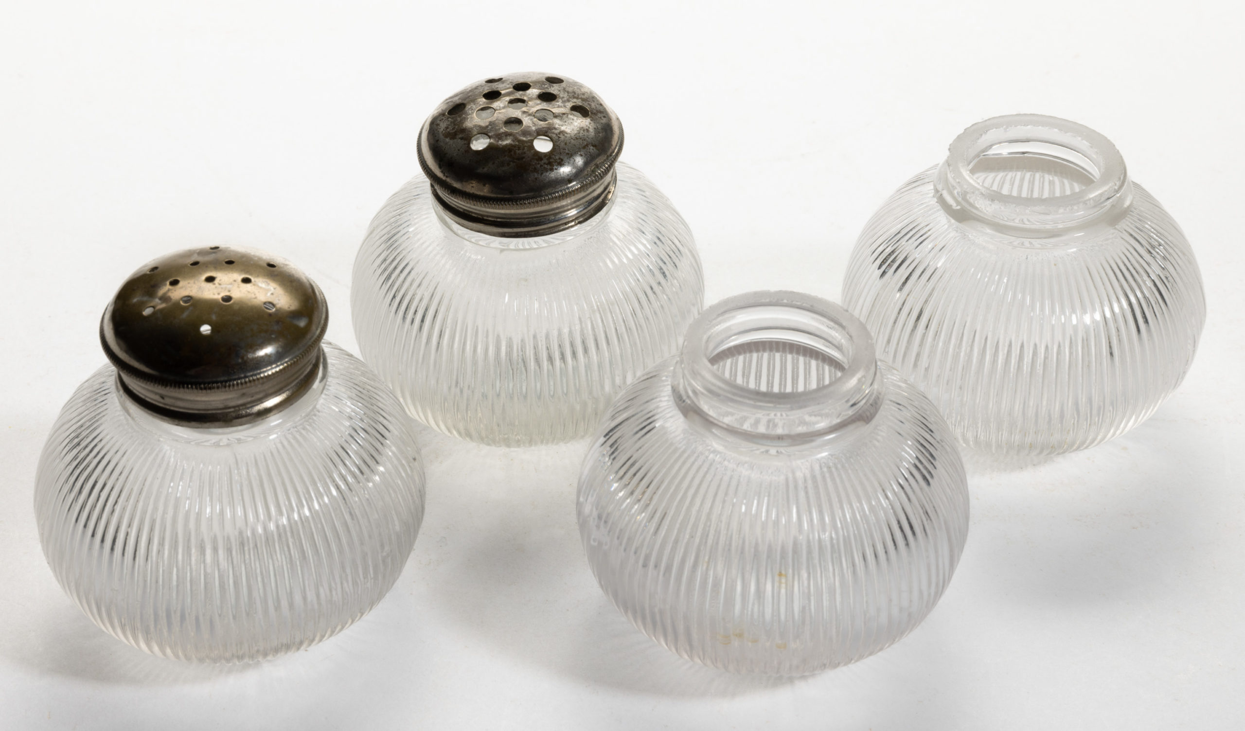 FINE RIB / REEDED (OMN) SALT AND PEPPER SHAKERS, LOT OF FOUR,