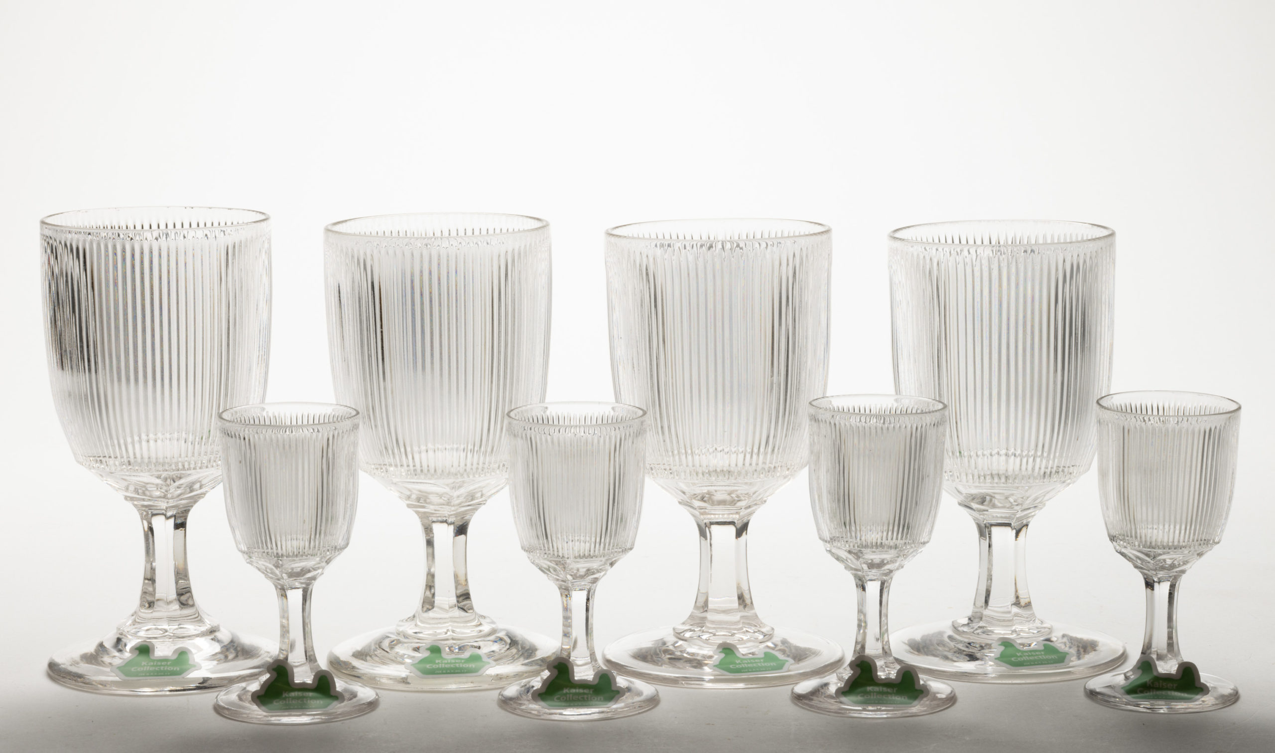 FINE RIB / REEDED (OMN) DRINKING ARTICLES, LOT OF EIGHT,