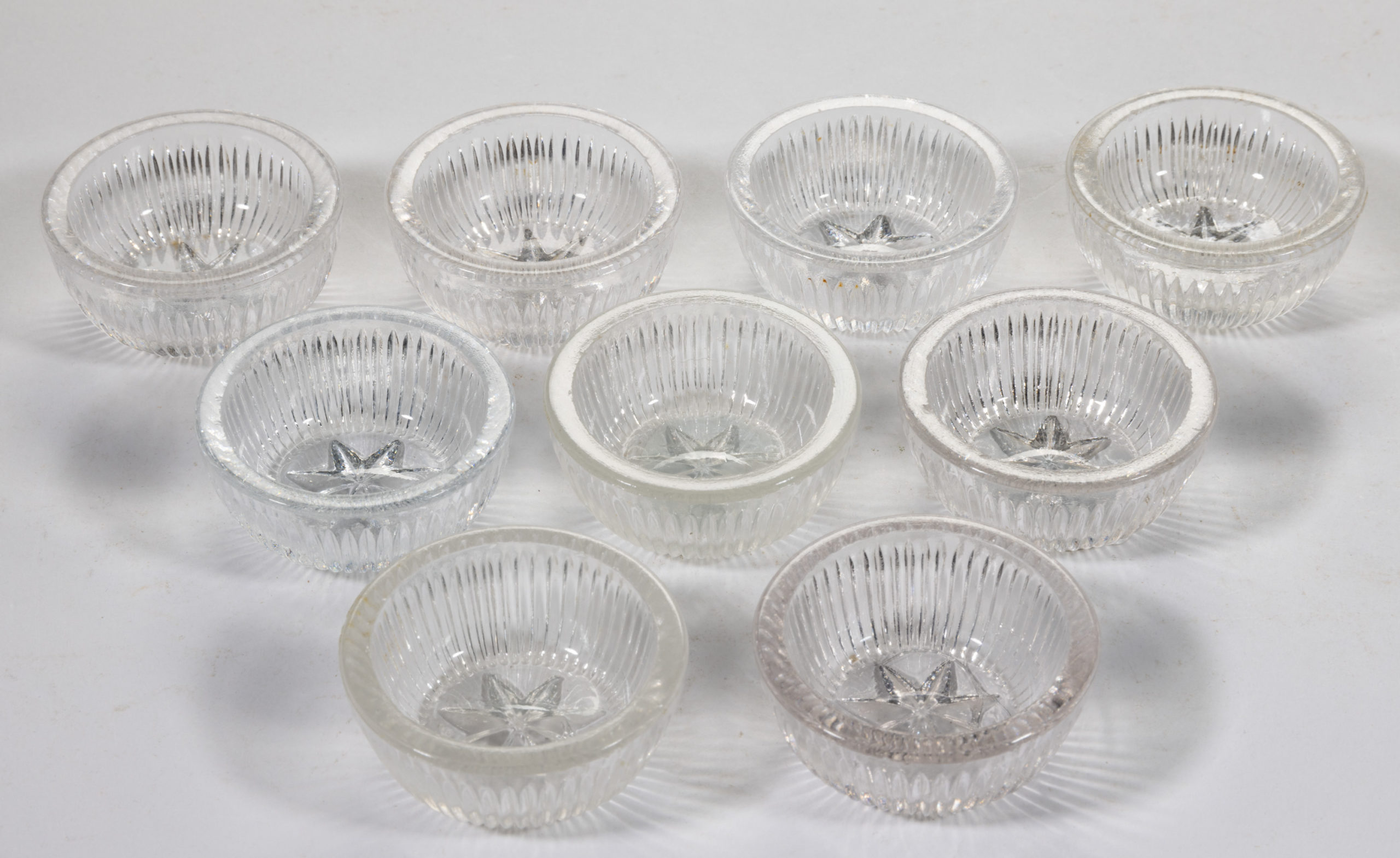 FINE RIB / REEDED (OMN) OPEN SALTS, LOT OF NINE,