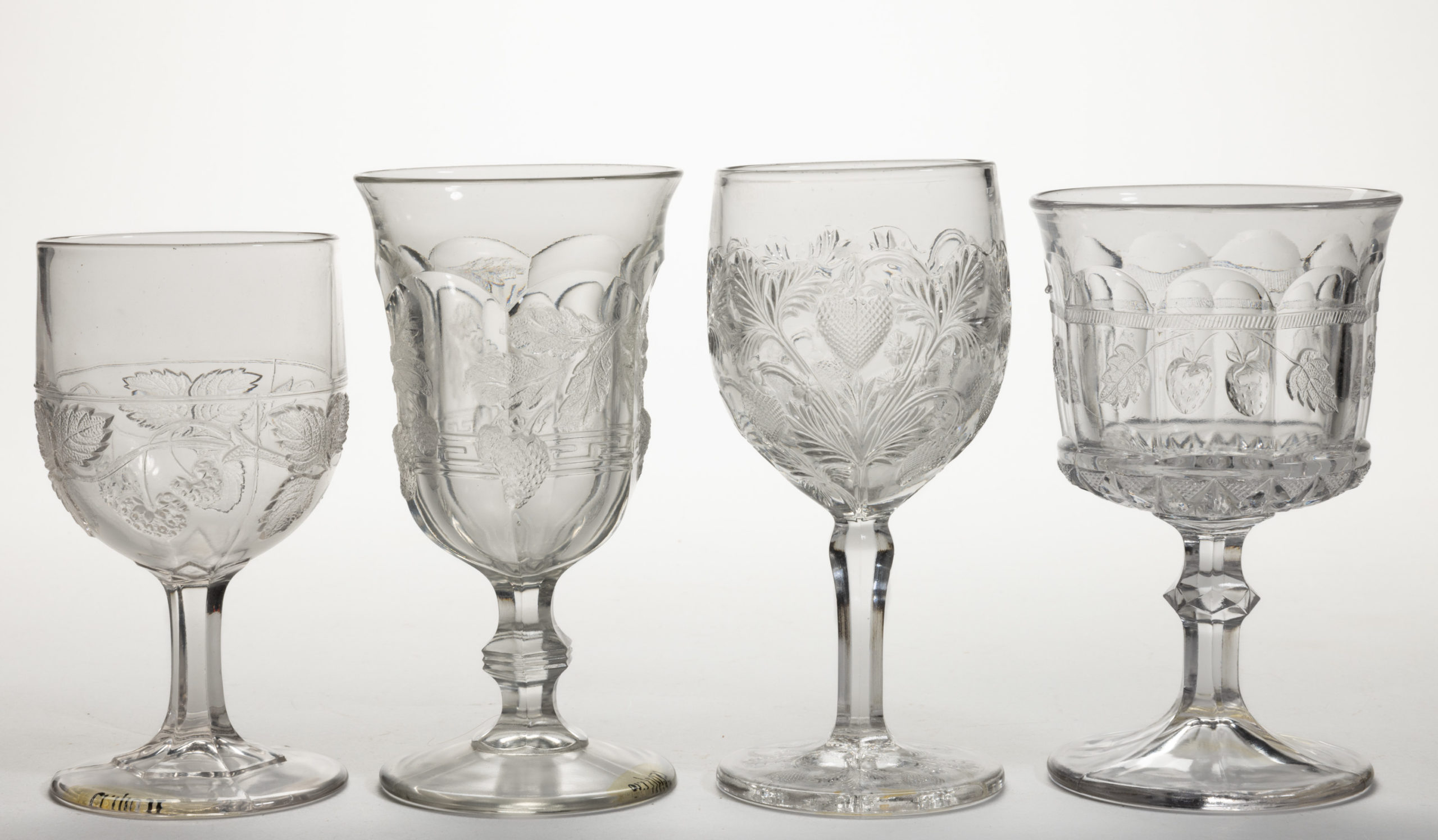 ASSORTED STRAWBERRY EAPG GOBLETS, LOT OF FOUR,