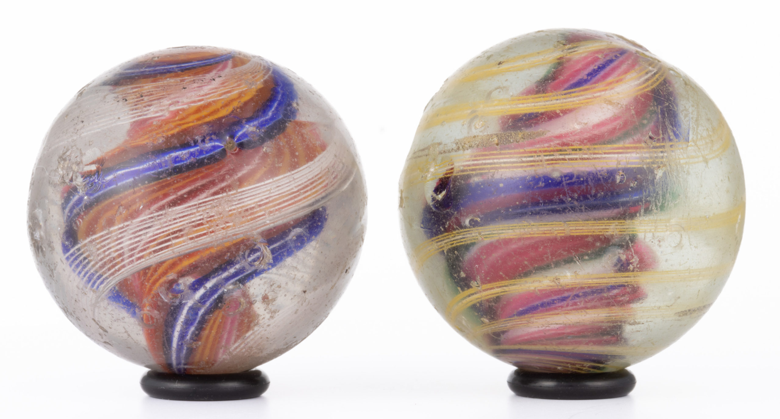 ANTIQUE TRANSPARENT SWIRL LARGE MARBLES, LOT OF TWO,