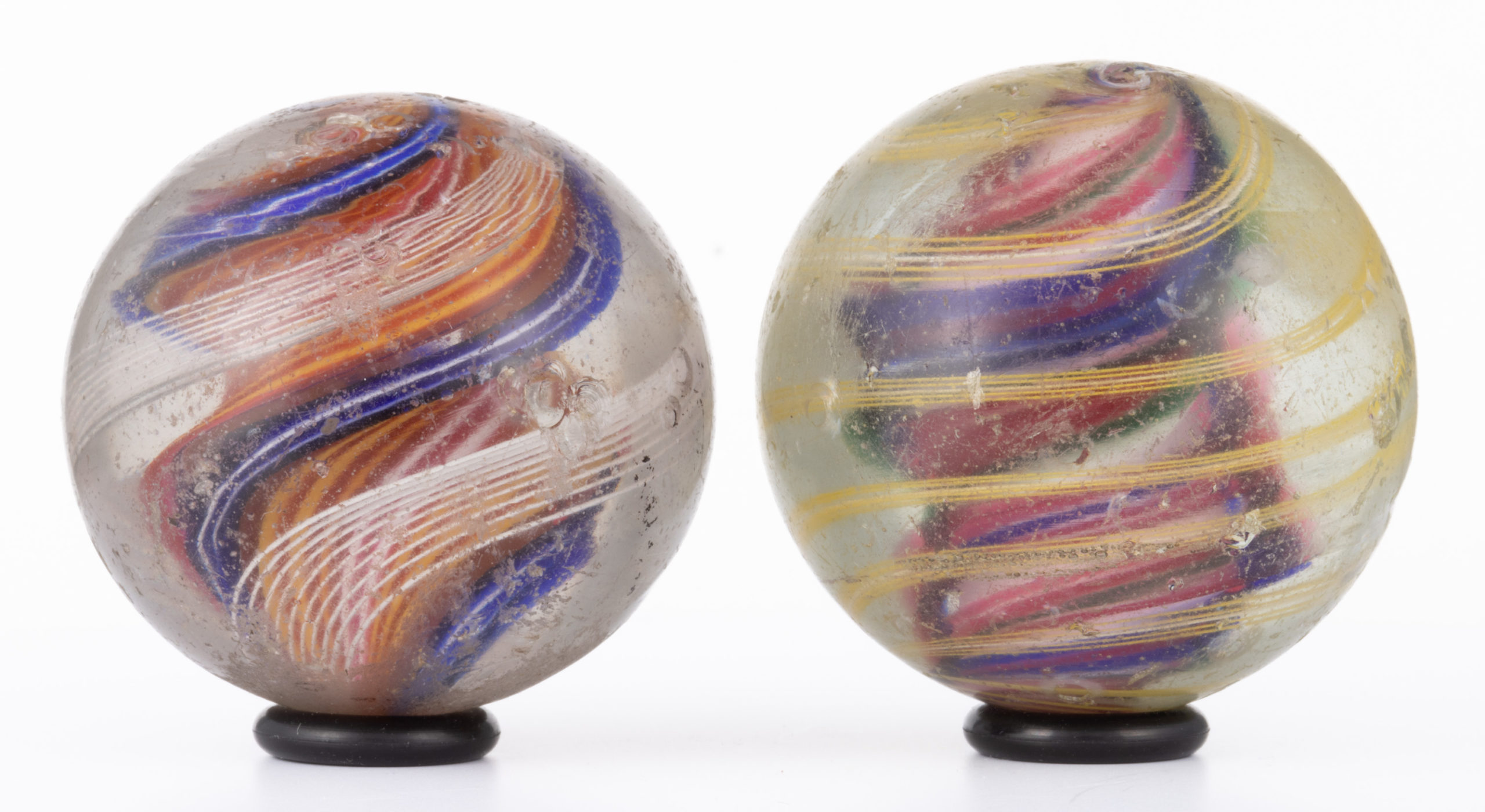 ANTIQUE TRANSPARENT SWIRL LARGE MARBLES, LOT OF TWO,