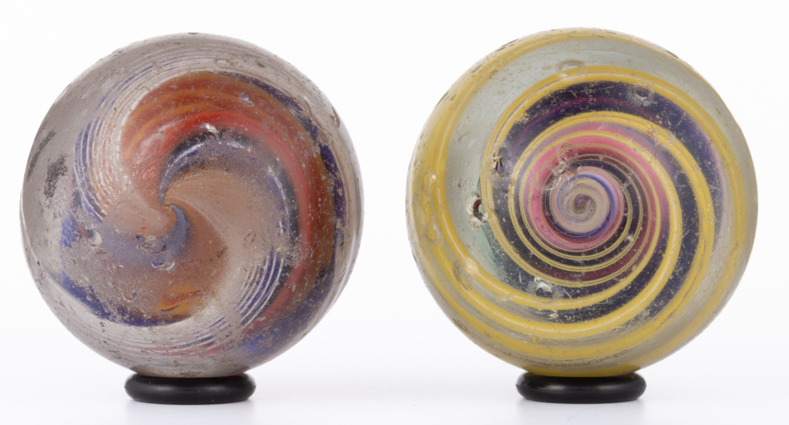 ANTIQUE TRANSPARENT SWIRL LARGE MARBLES, LOT OF TWO,