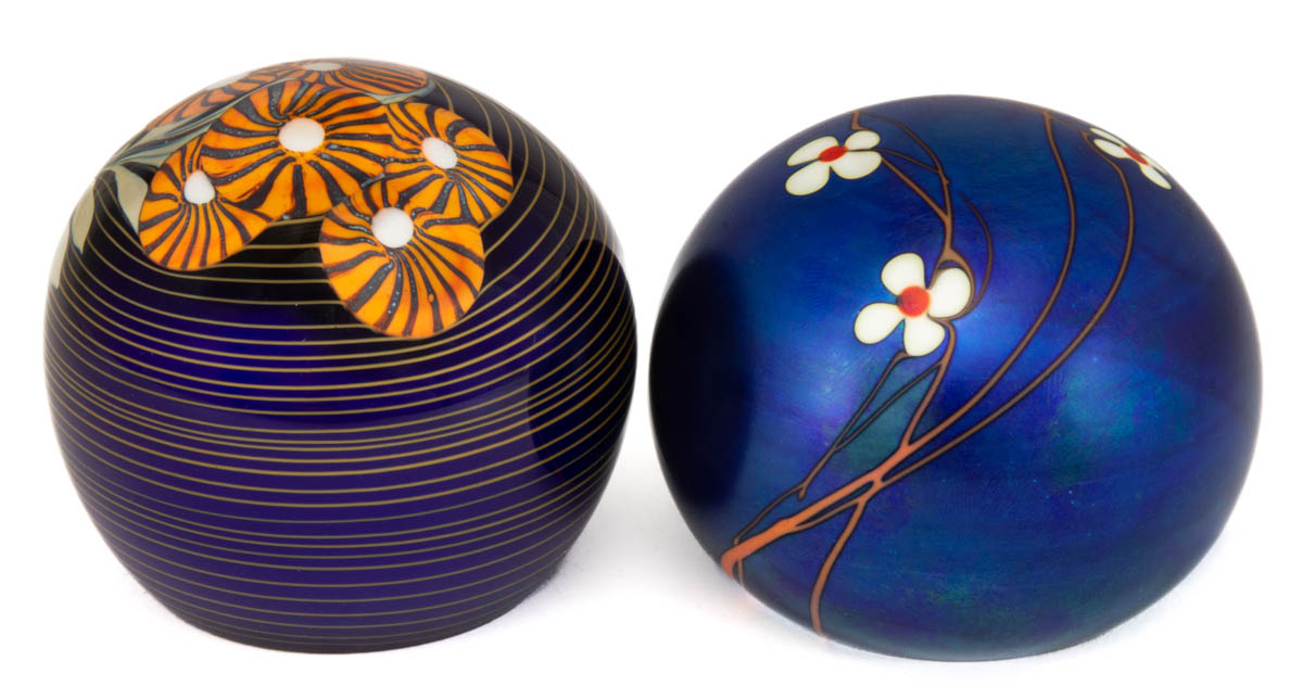 BRIDGTON STUDIOS ART GLASS PAPERWEIGHTS, LOT OF TWO
