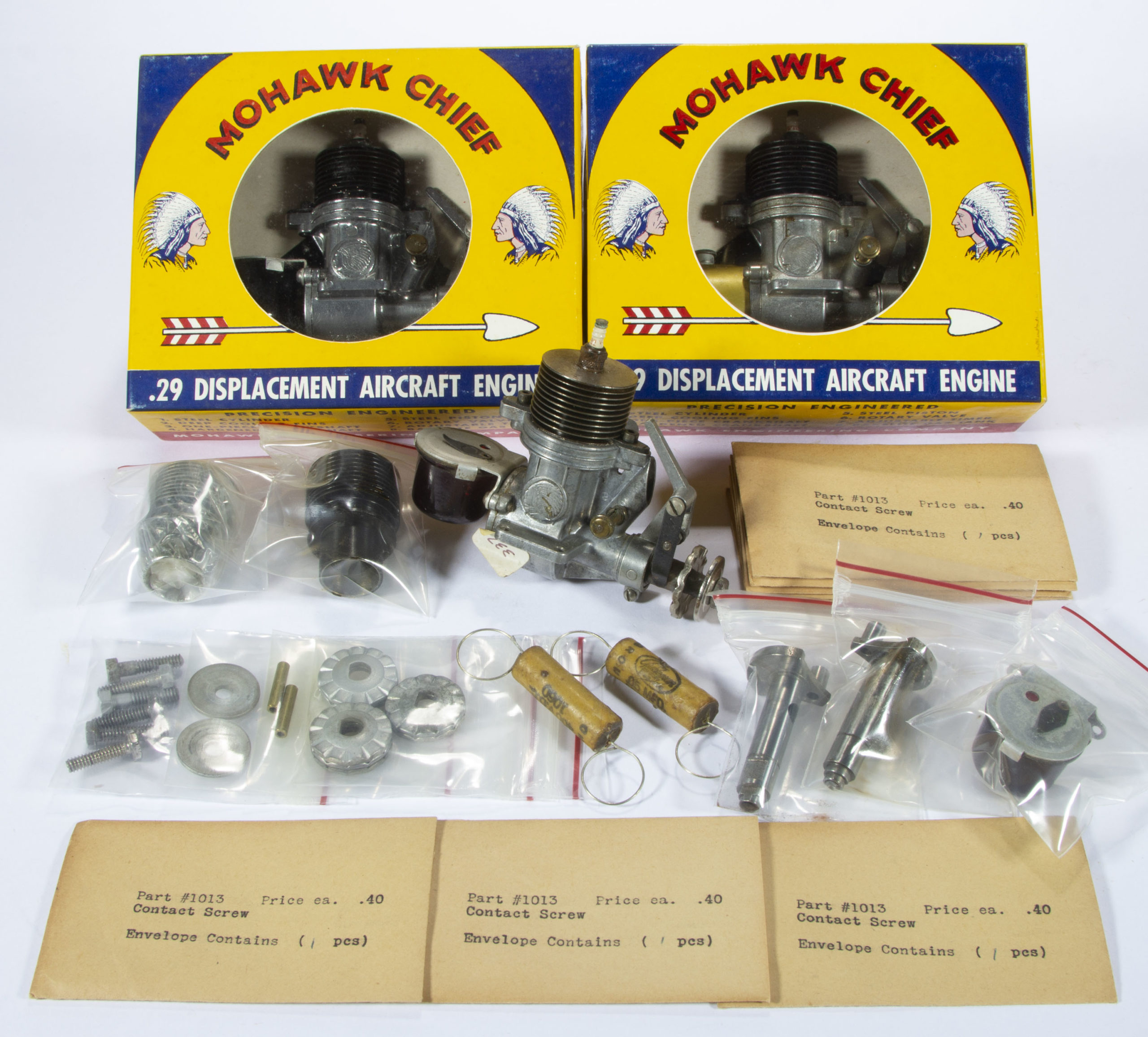HERKIMER TOOL & MODEL WORKS “MOHAWK CHIEF” AND RELATED MODEL AIRPLANE ENGINES AND PARTS, LOT OF APPROXIMATELY 24 ARTICLES,